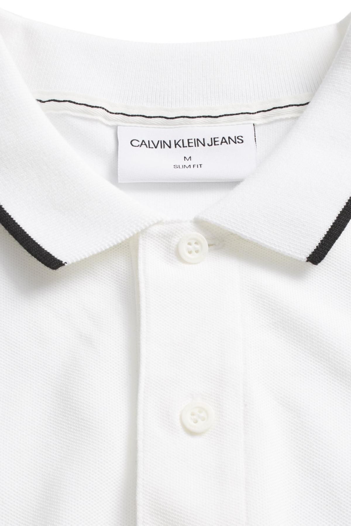 تی شرت یقه پولو سفید مردانه J30J315603 Beyaz Calvin Klein