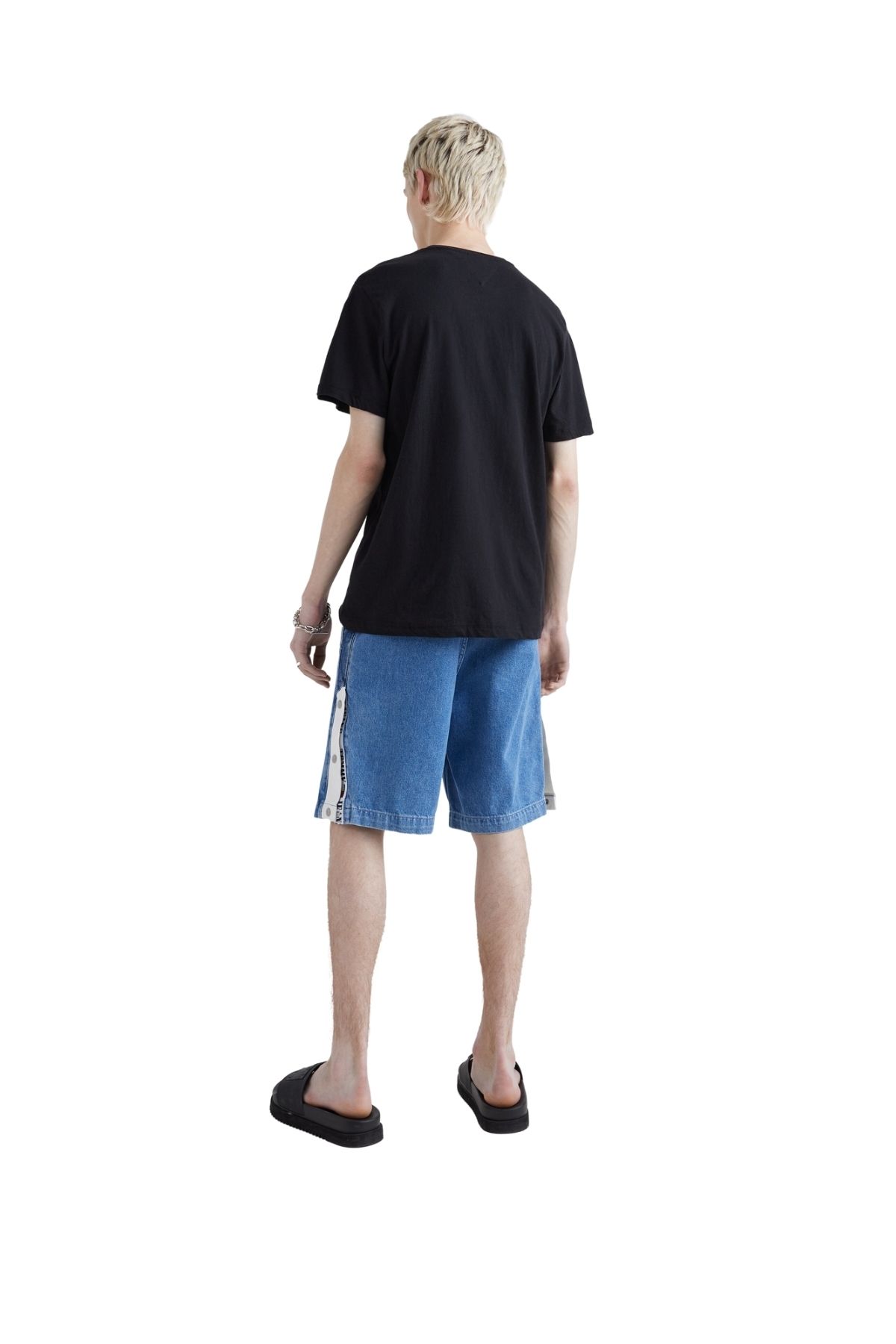 تی شرت مشکی مردانه یقه دوچرخه پنبه ارگانیک با آرم برند آقایان سیاه DM0DM15379 BDS Tommy Hilfiger
