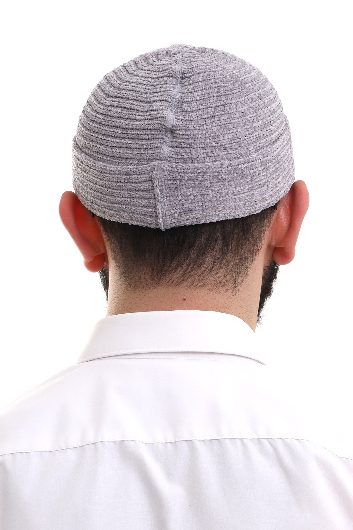 ihvan online Gri Katlamalı Sade Desen Kışlık Kadife Takke Şapka görsel 6