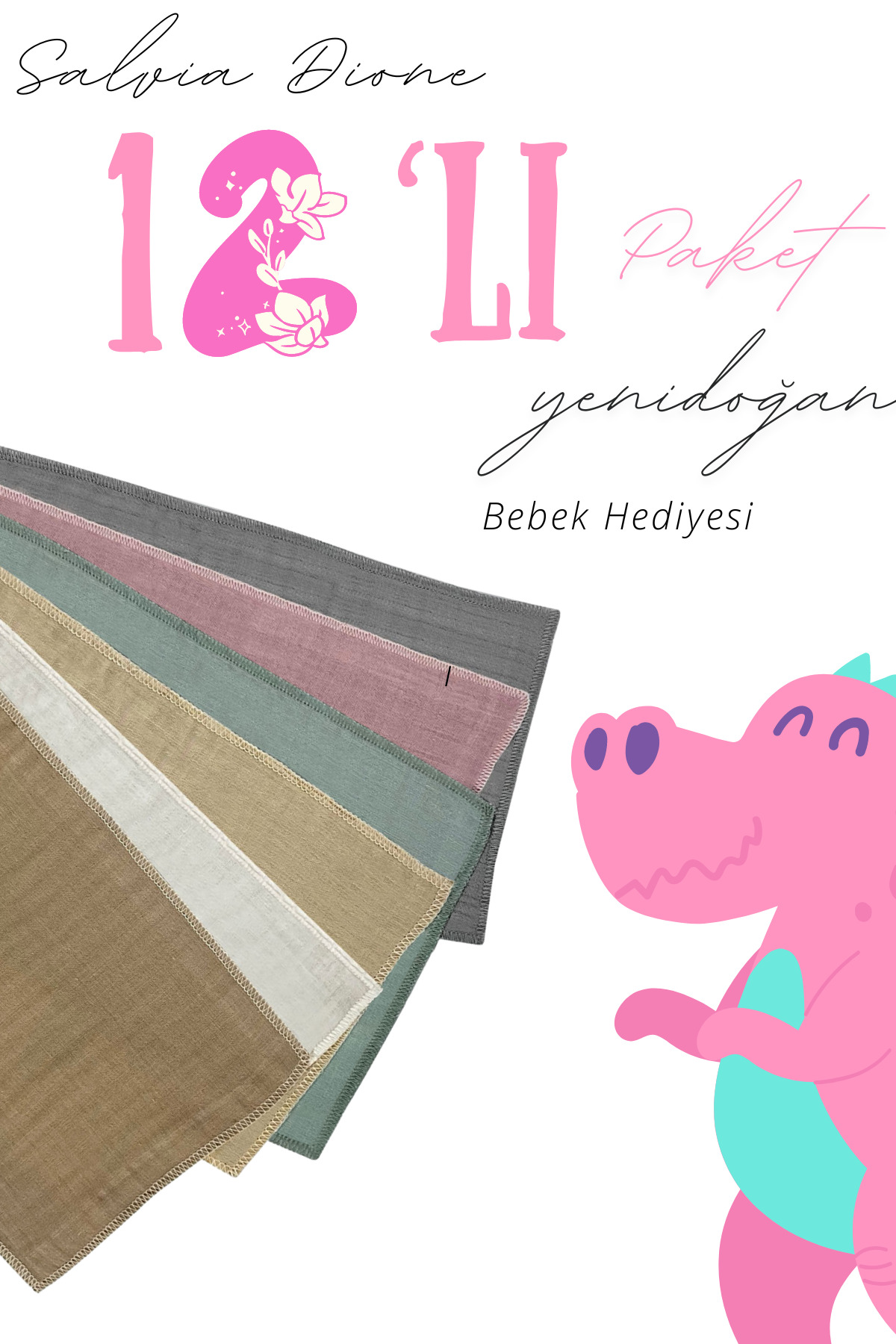 Salvia Dione 12’li Müslin Bebek Yenidoğan Banyo Pamuklu Lif ve Kurulama Mendil Seti Anne Bebek Bakım Mendilleri fotoğrafı 5 (önizleme)