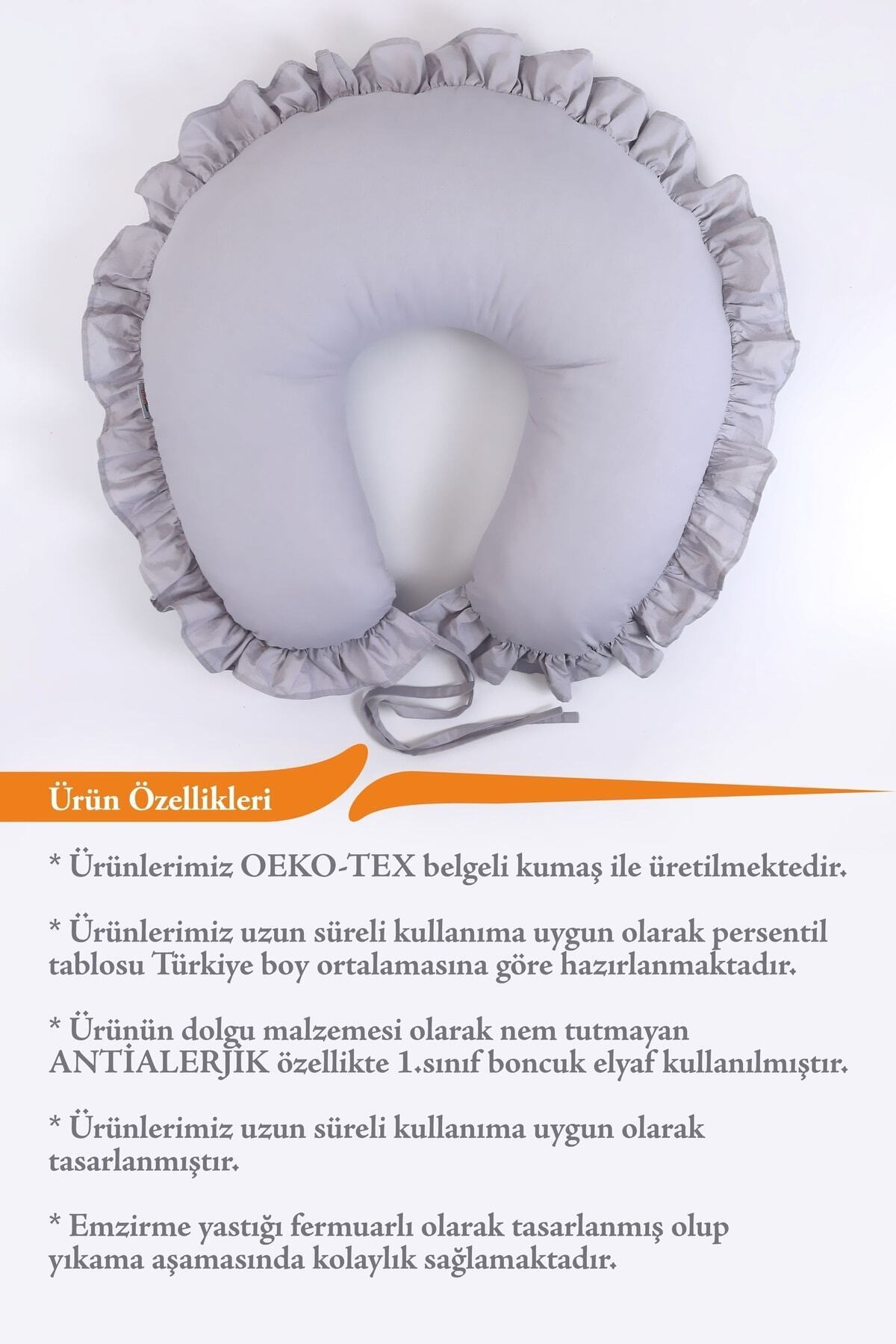 Umaybebek Emzirme Yastığı Minderi, Pamuk Kumaş - Gri Fırfırlı fotoğrafı 3 (önizleme)