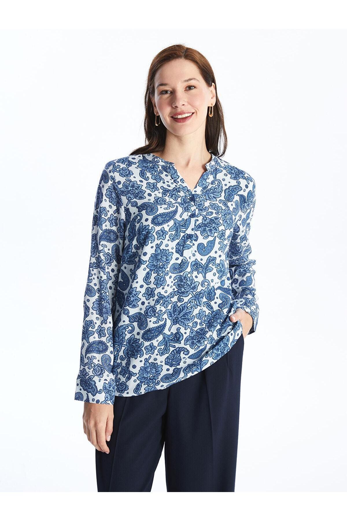 LC Waikiki-LCW Grace - Bluză de damă cu mânecă lungă, cu imprimeu floral, cu decolteu liber 1