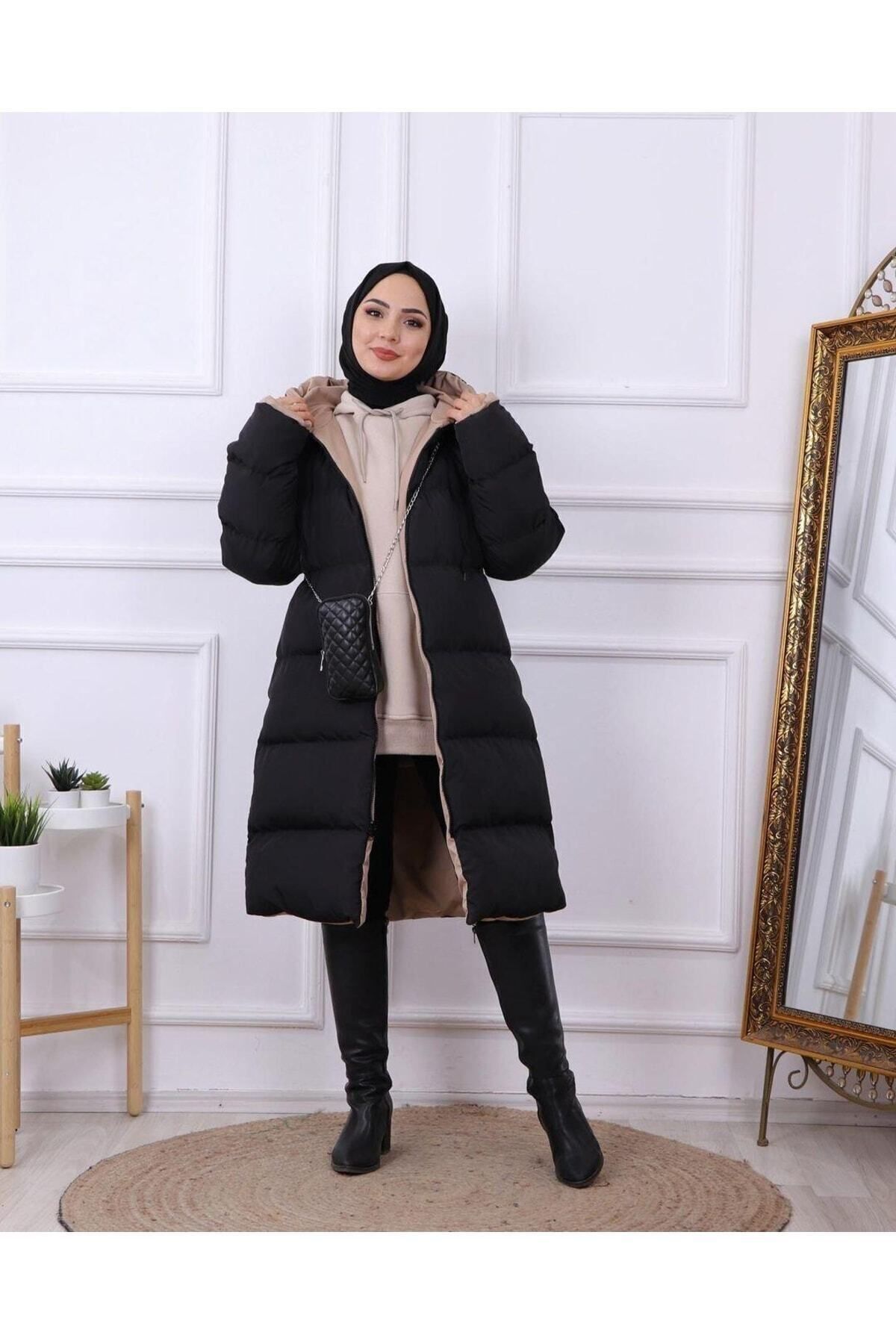 La Querta Normál szabású (SZÉLES MÉRET) kétoldalas hosszú pufferkabát