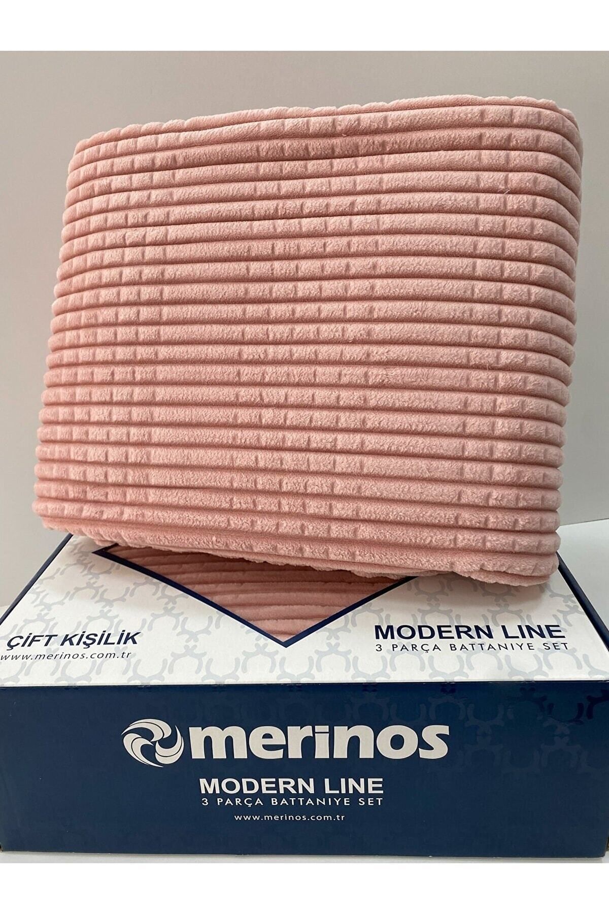 پتوی یک نفره صورتی یتو پودر مجموعه ای خط 2 قطعه مدرن  Merinos