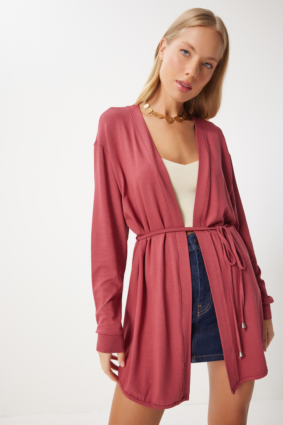 Happiness İstanbul  Kadın Pembe Mevsimlik Örme Triko Hırka EN00620 - Görsel 3