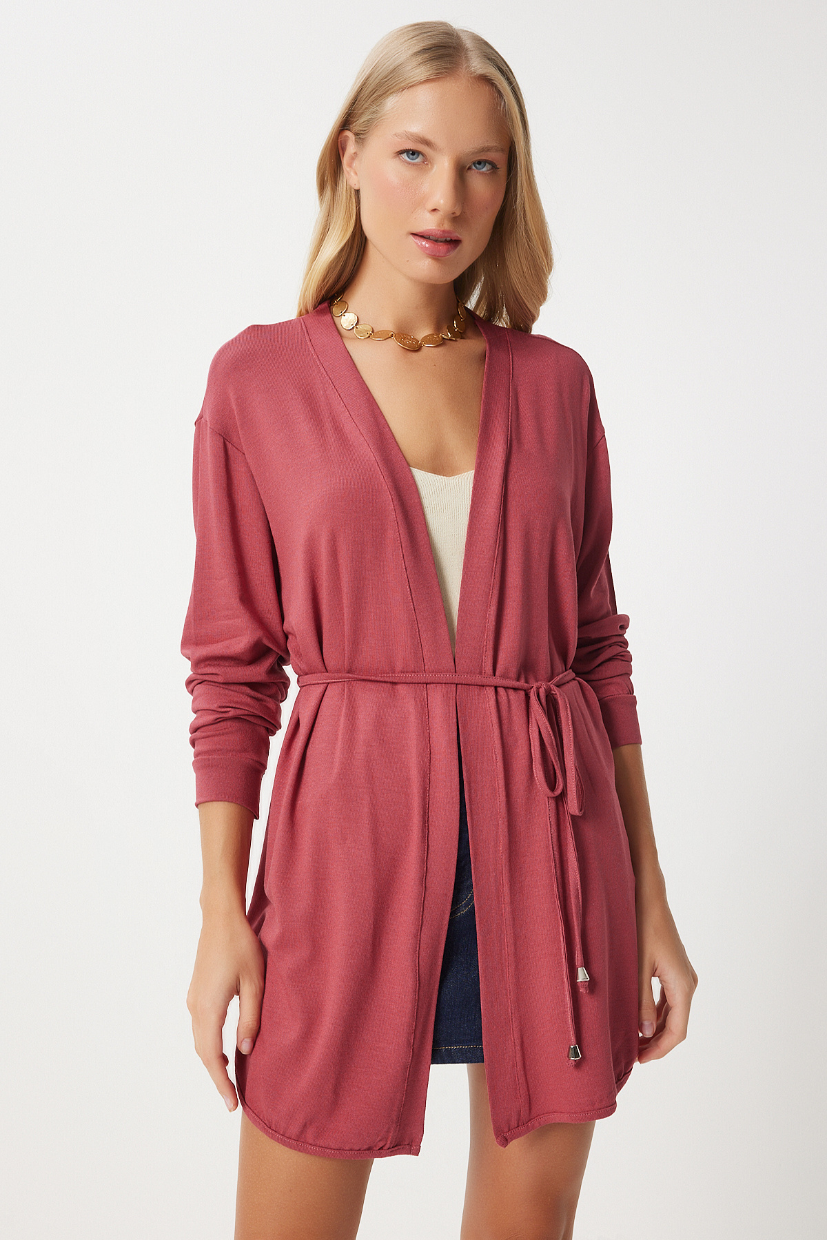 Happiness İstanbul  Kadın Pembe Mevsimlik Örme Triko Hırka EN00620 - Görsel 4