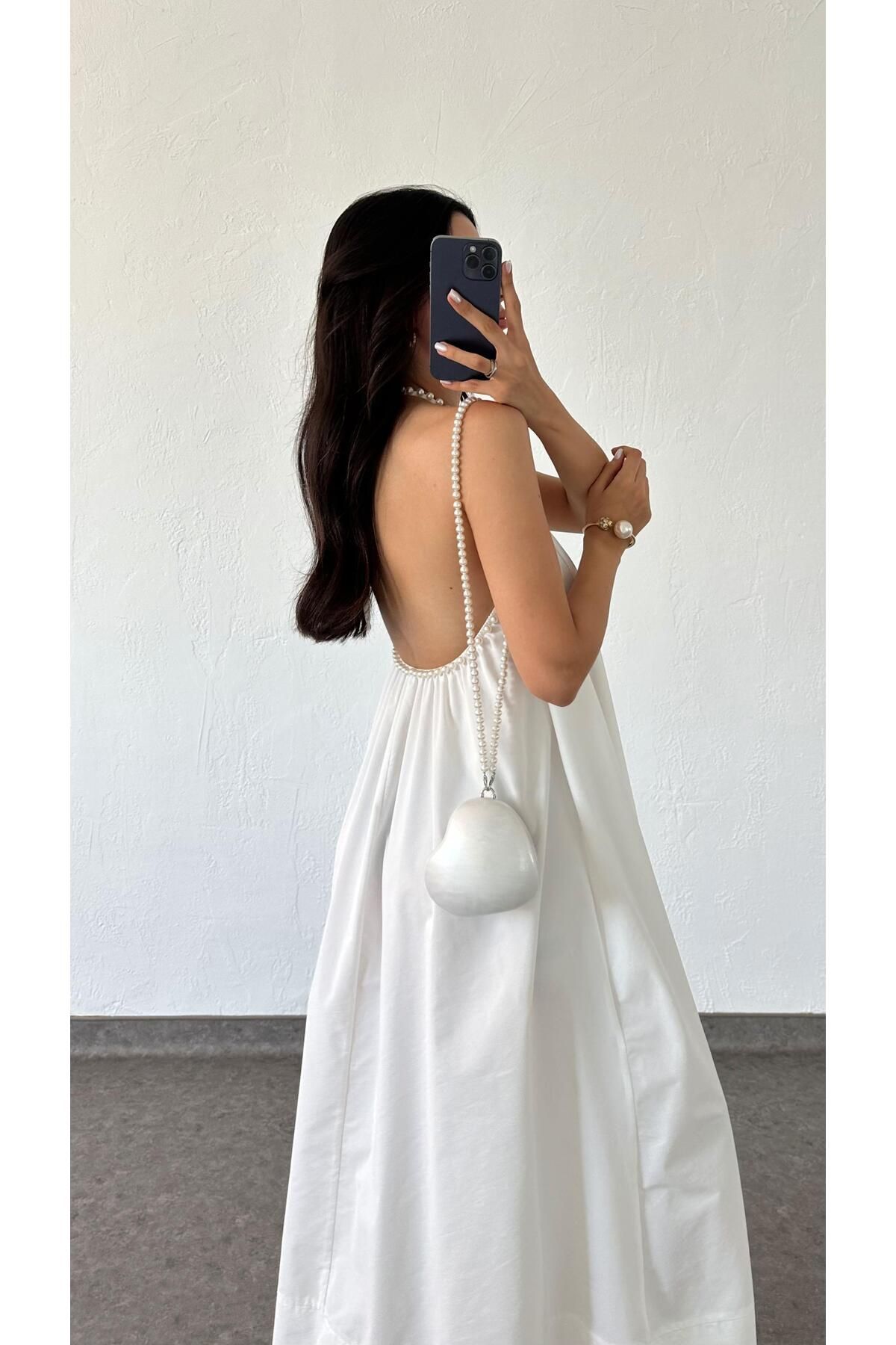 HAZELANNA-Rochie albă cu perle 2