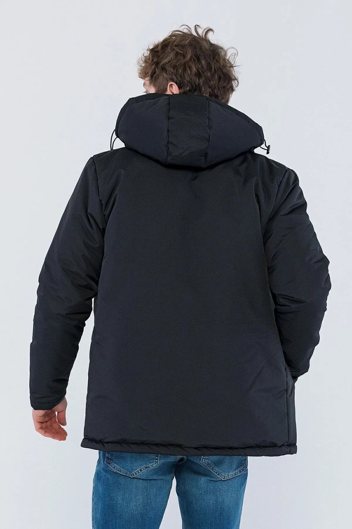 D1fference-Herren Schwarz Gefüttert Outlet Kapuze Winddicht Dick Sport Mäntel & Mäntel & Parka 5