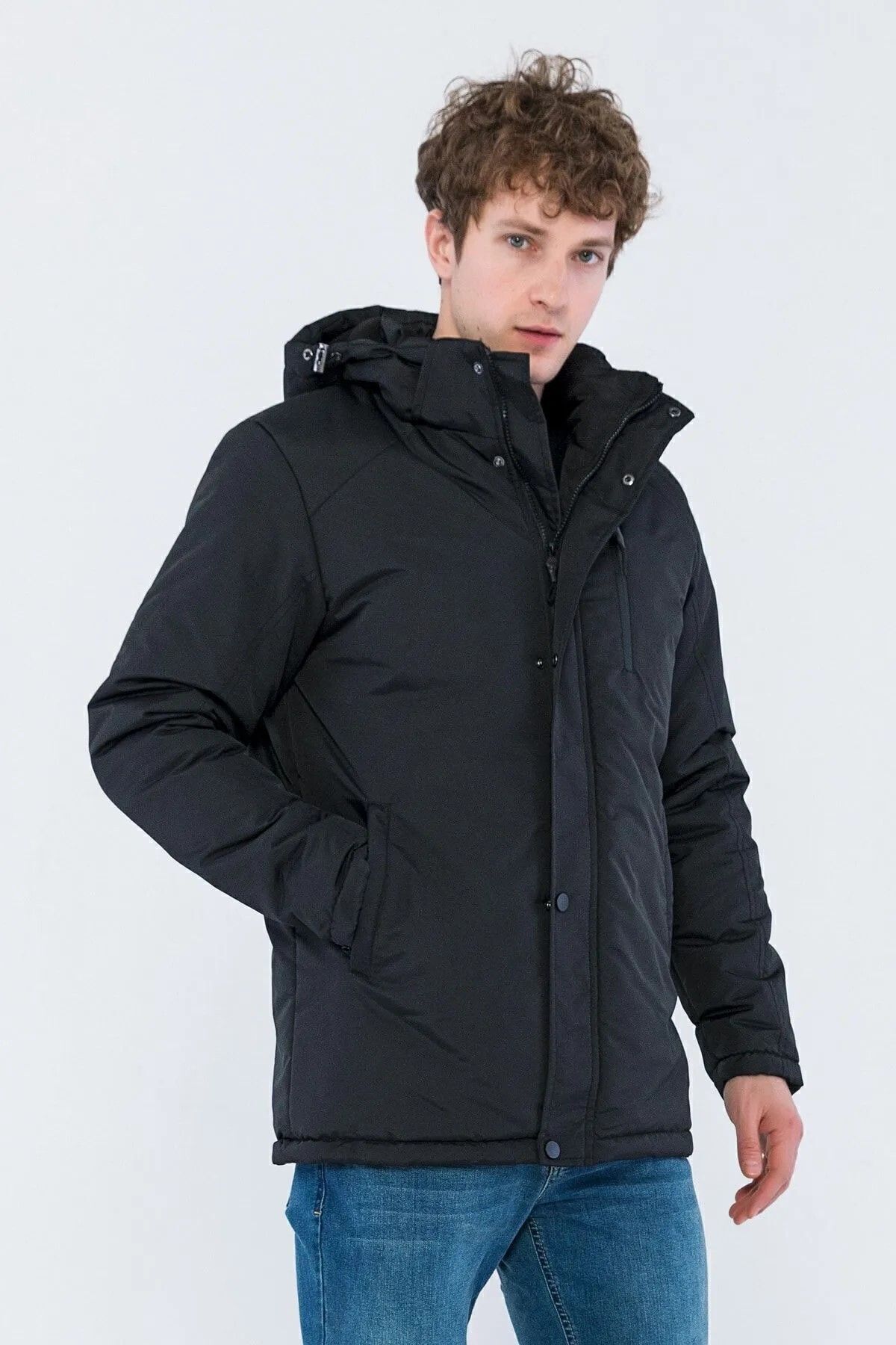 D1fference-Herren Schwarz Gefüttert Outlet Kapuze Winddicht Dick Sport Mäntel & Mäntel & Parka 3
