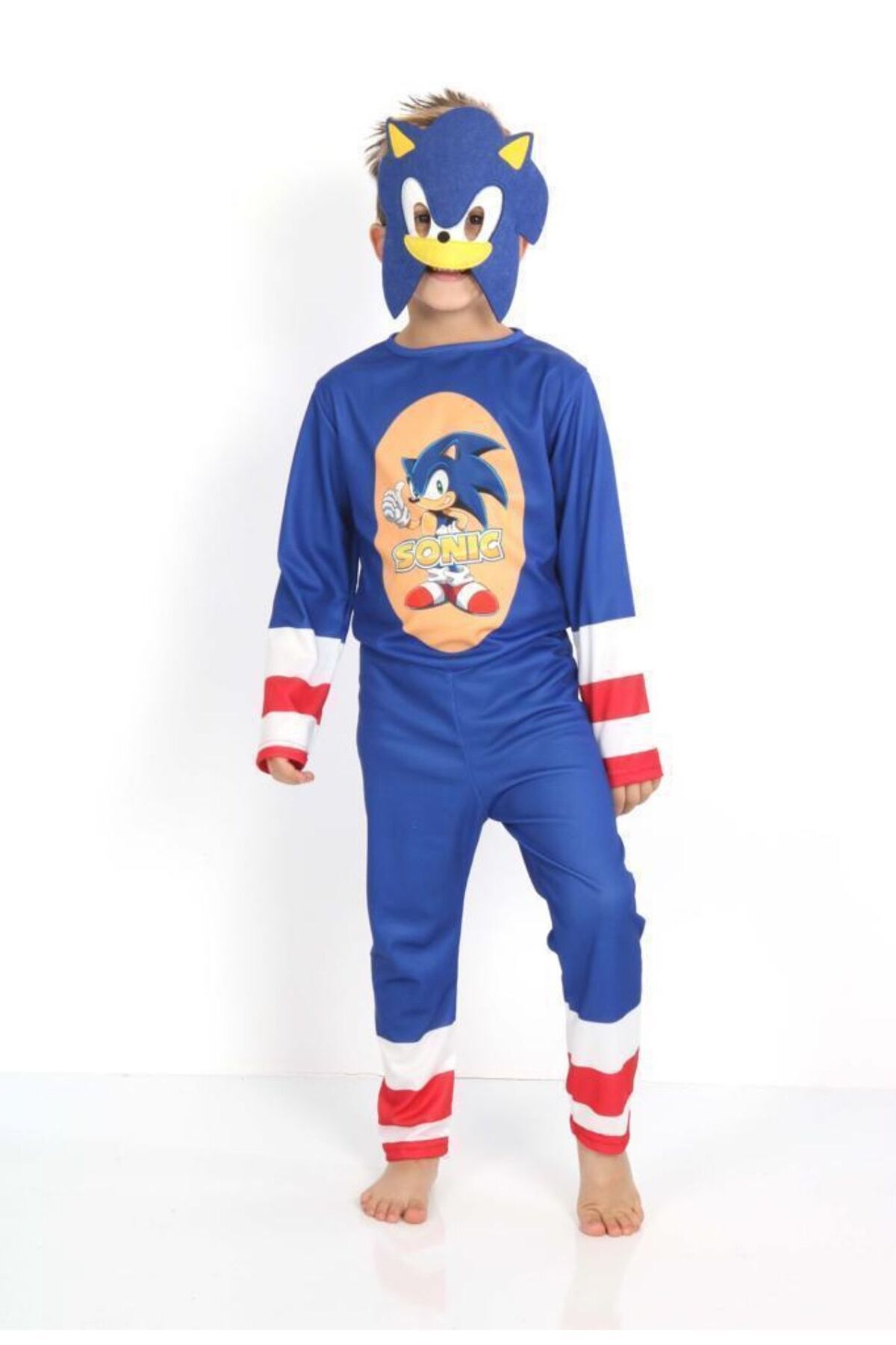 Unisex Sonic Kostüm Şapkalı 7-8 Yaş