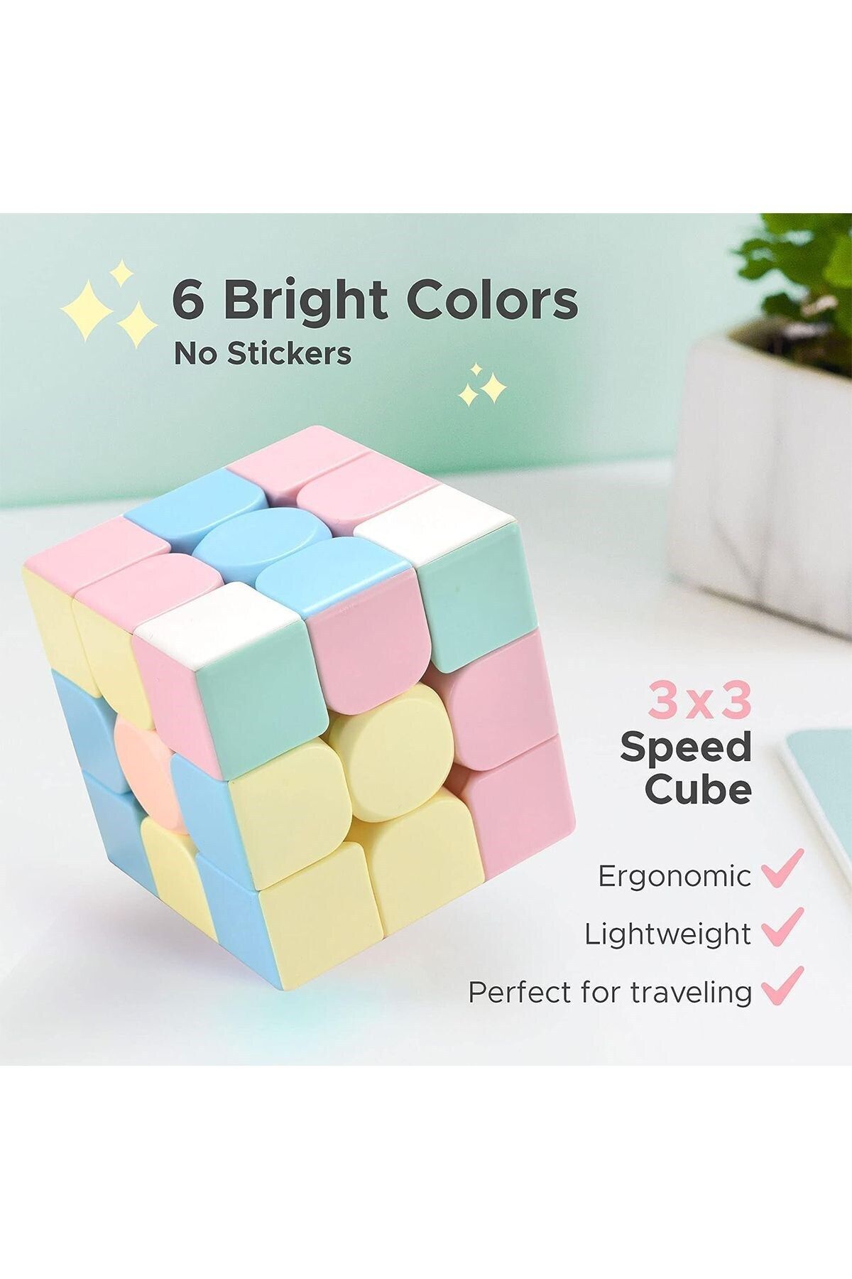 Oyunsal-Speed Cupe Cube Brain Cube 3X3 Pastel Colors Speed Cube, Fidget Toy Brain Teaser 6