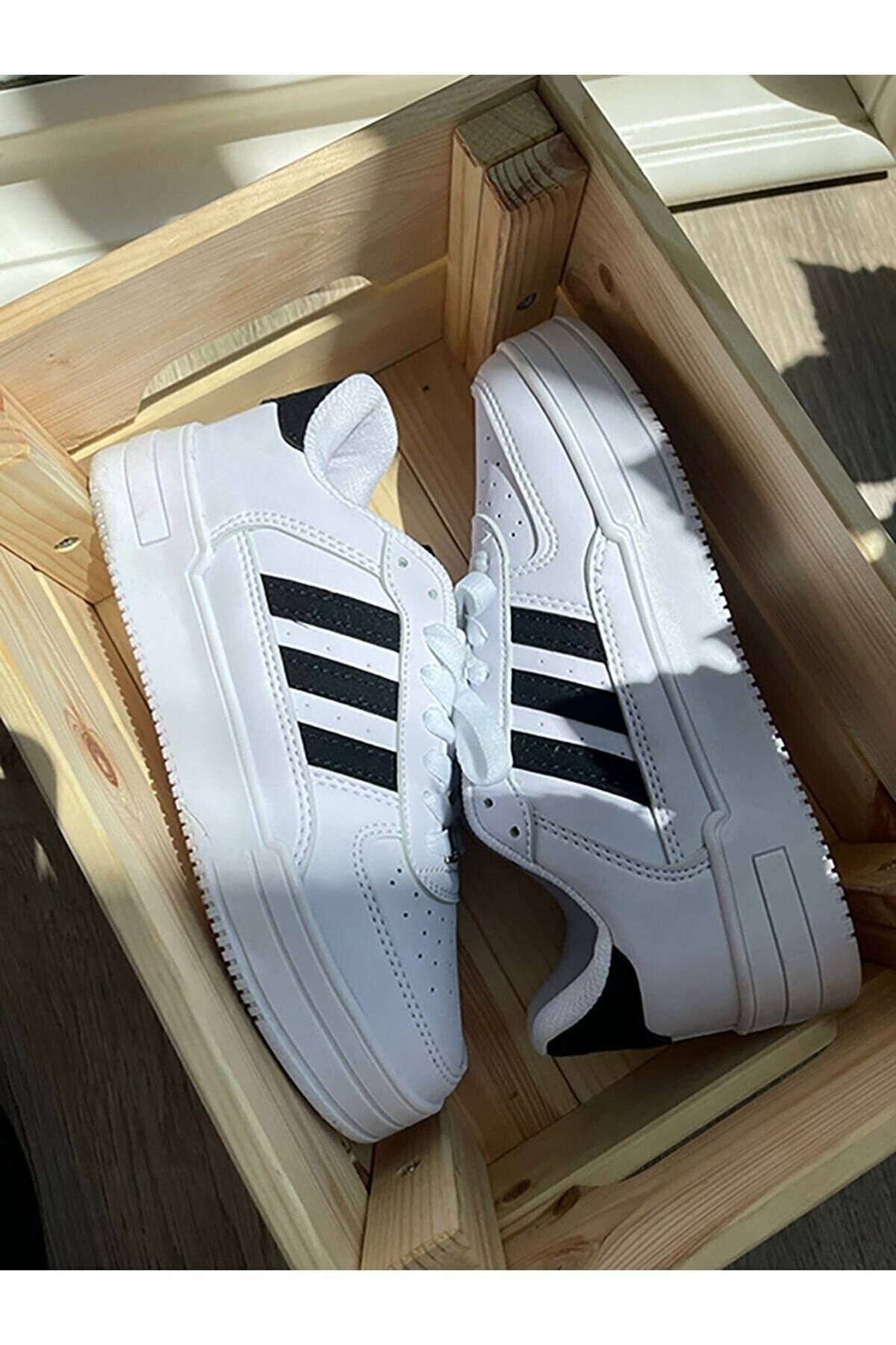 Dassler Beyaz Siyah Spor Ayakkabı , Unısex Sneaker Spor Ayakkabı
