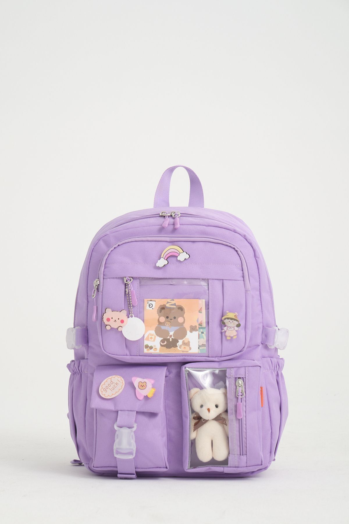 Kawaii Kore Tarzı Aksesuarlı Ilkokul Sırt Çantası Kız Ve Isı Yalıtımlı Termoslu Beslenme Çantası Set