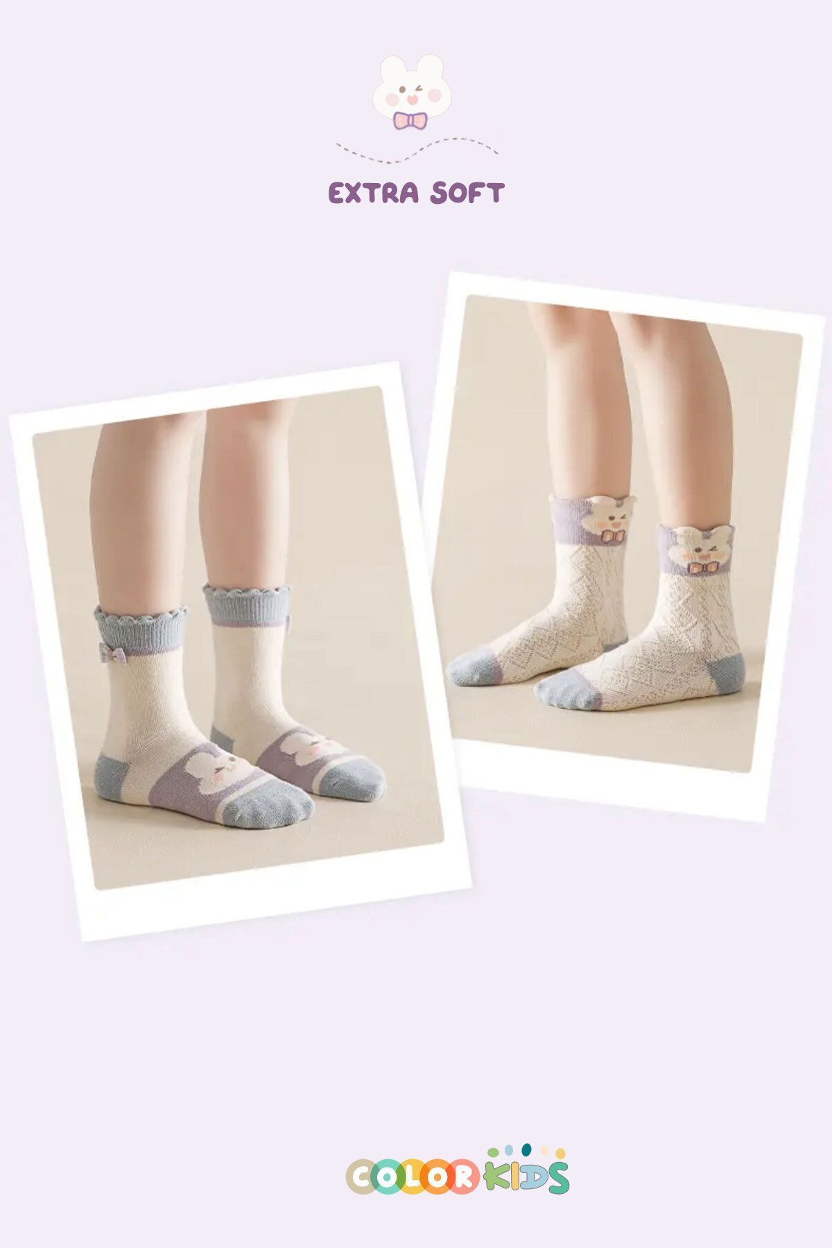 Color Socks 5 Çift Tavşan Desenli Kız Çocuk Çorap Seti (TERLETMEZ) fotoğrafı 7 (önizleme)
