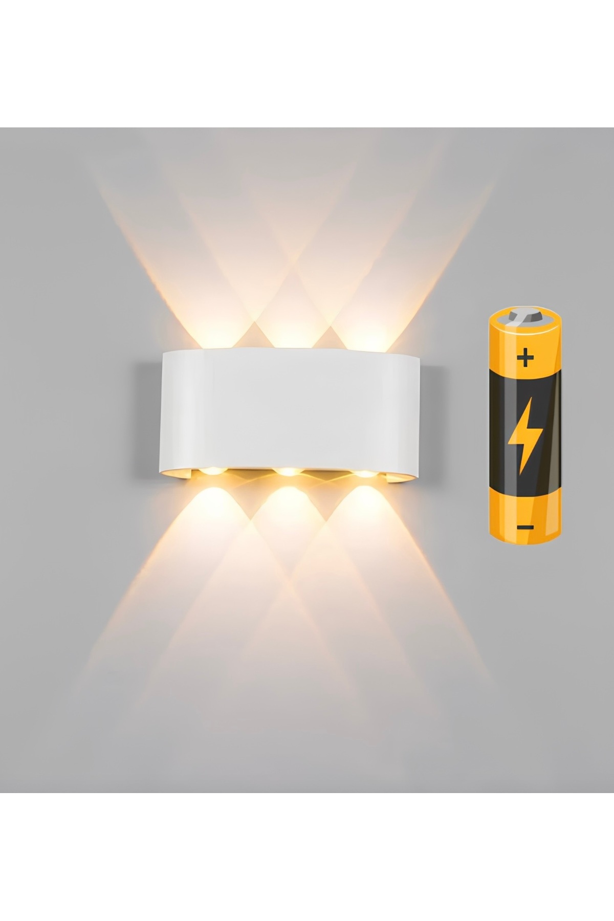 burenze Pilli Aplik Çift Yönlü Aç Kapa Tuşlu Kablosuz Tak Çalıştır Led Aplik Gün Işığı Beyaz Kasa Pil Dahil