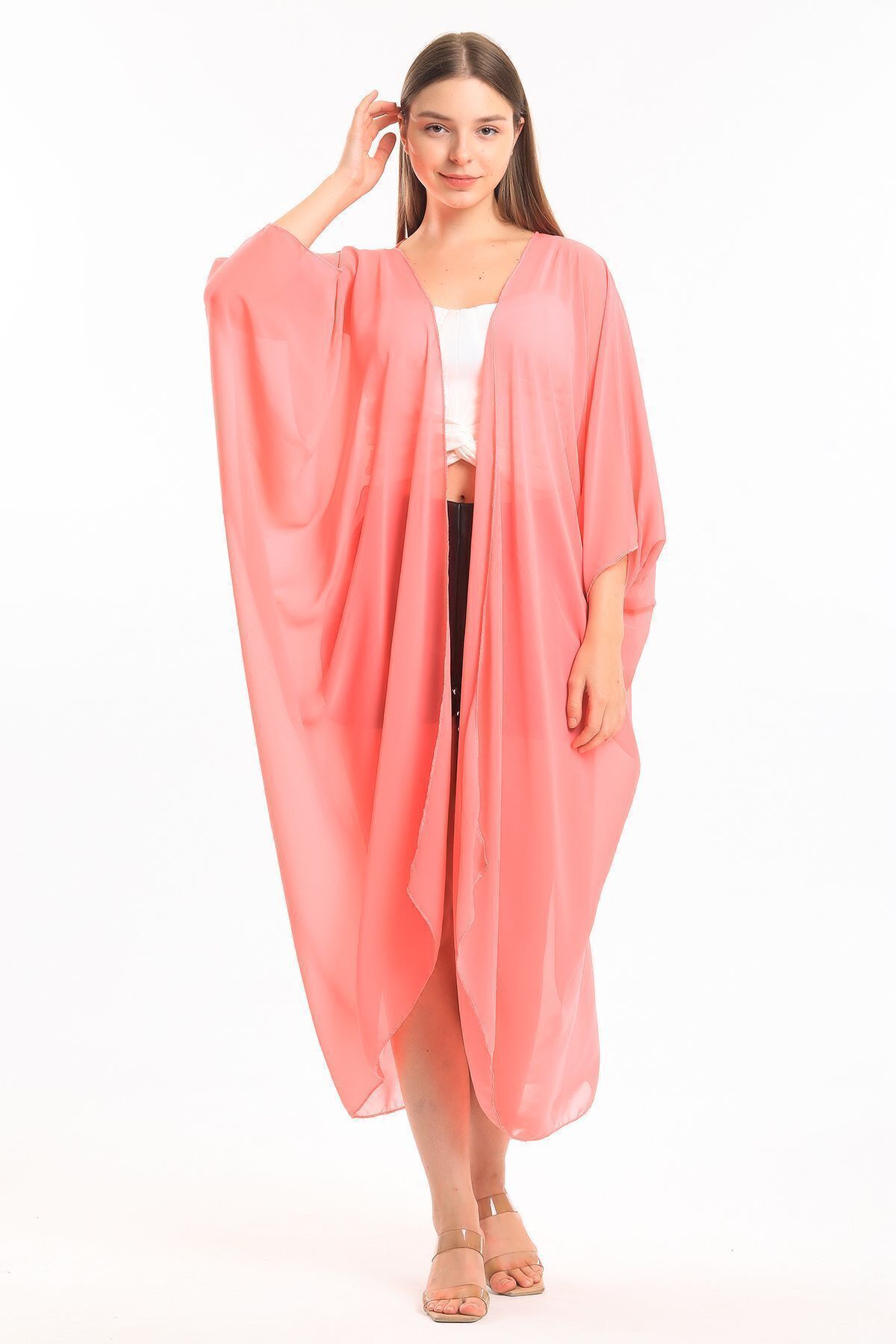  Sense Şeker Pembe Şifon Plaj Kimono | ELB33597