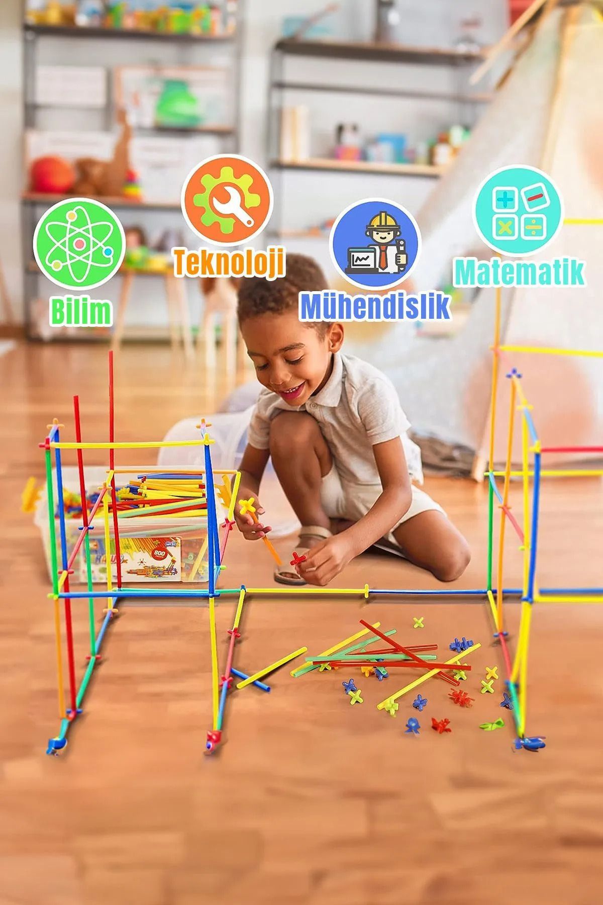 Bambuu Pipet Çubuk 300 Parça Hafıza Ilişki Kurma Dikkat Çocuk Beceri Gelişim Oyun Bambu Çubukları