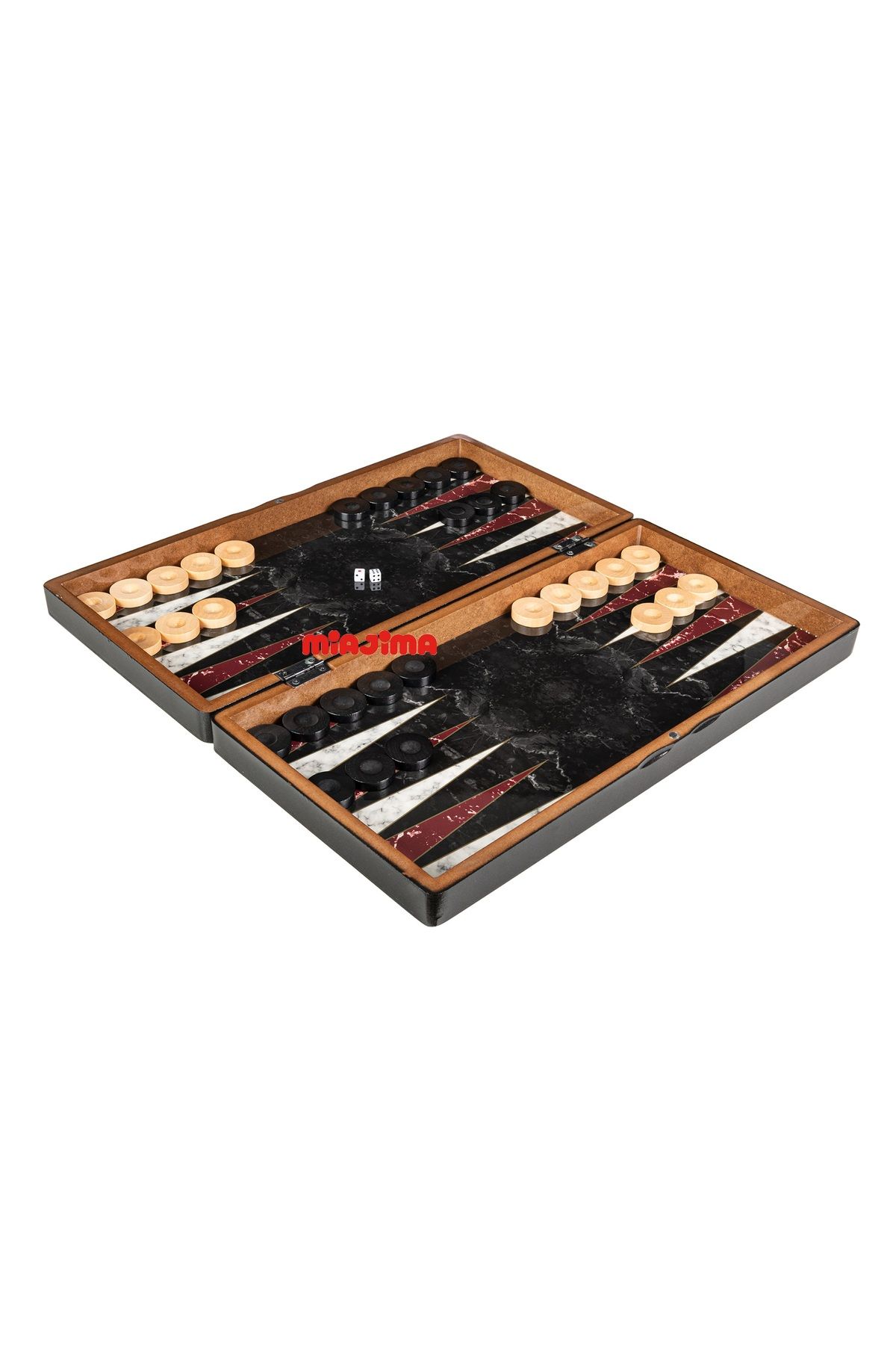 Miajima-Large Size Marble Patterned Backgammon Set - Wooden Sequin and Checkers-Polished Luxury 3
