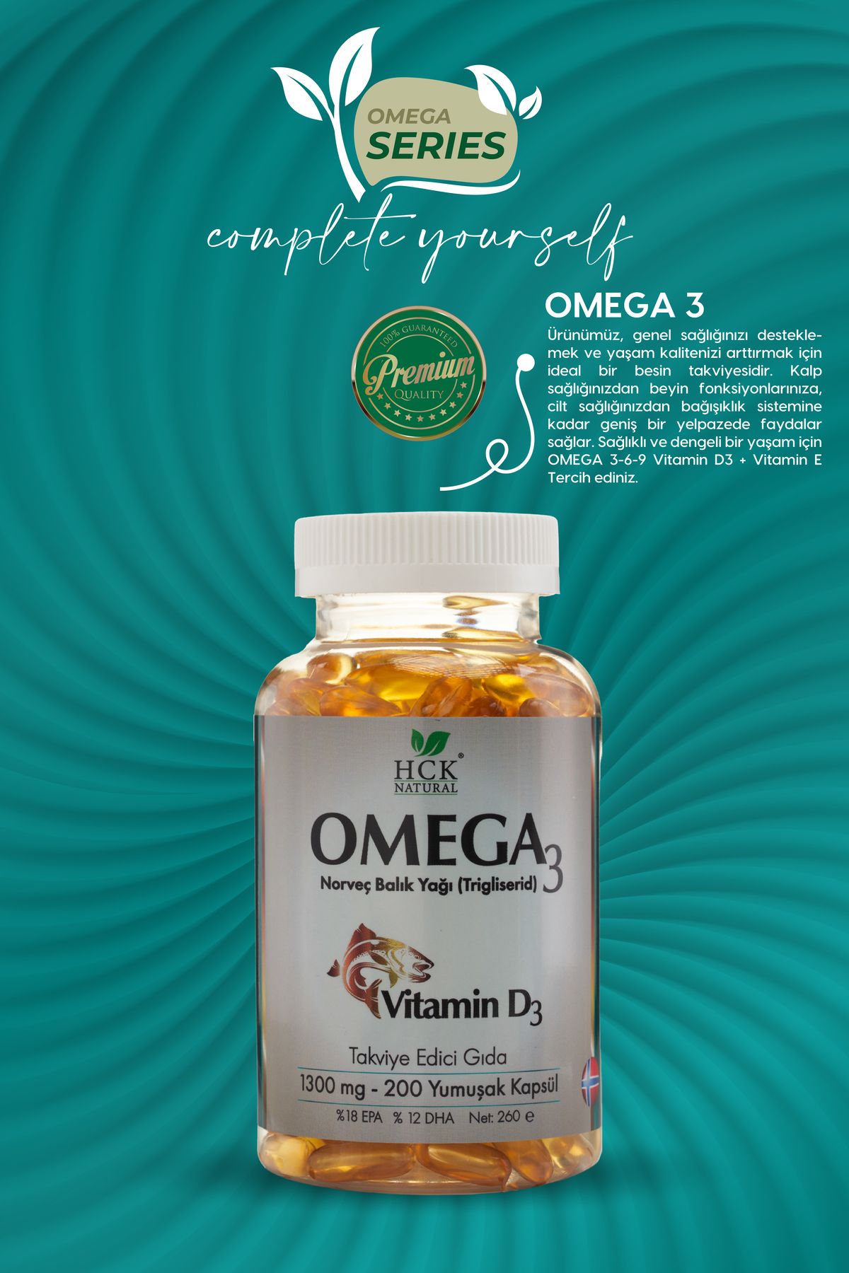 HCK NATURAL-Omega 3 1000 Mg Norwegian Fish Oil - 200 Capsules Vitamin D3 Fish Oil Food Supplement 2