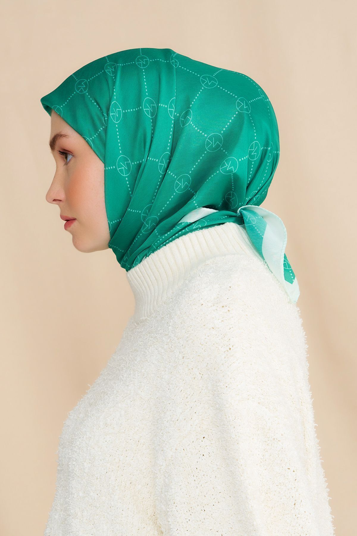 Modakaşmir-Mk Baklava Cotton Scarf Benetton Green 3