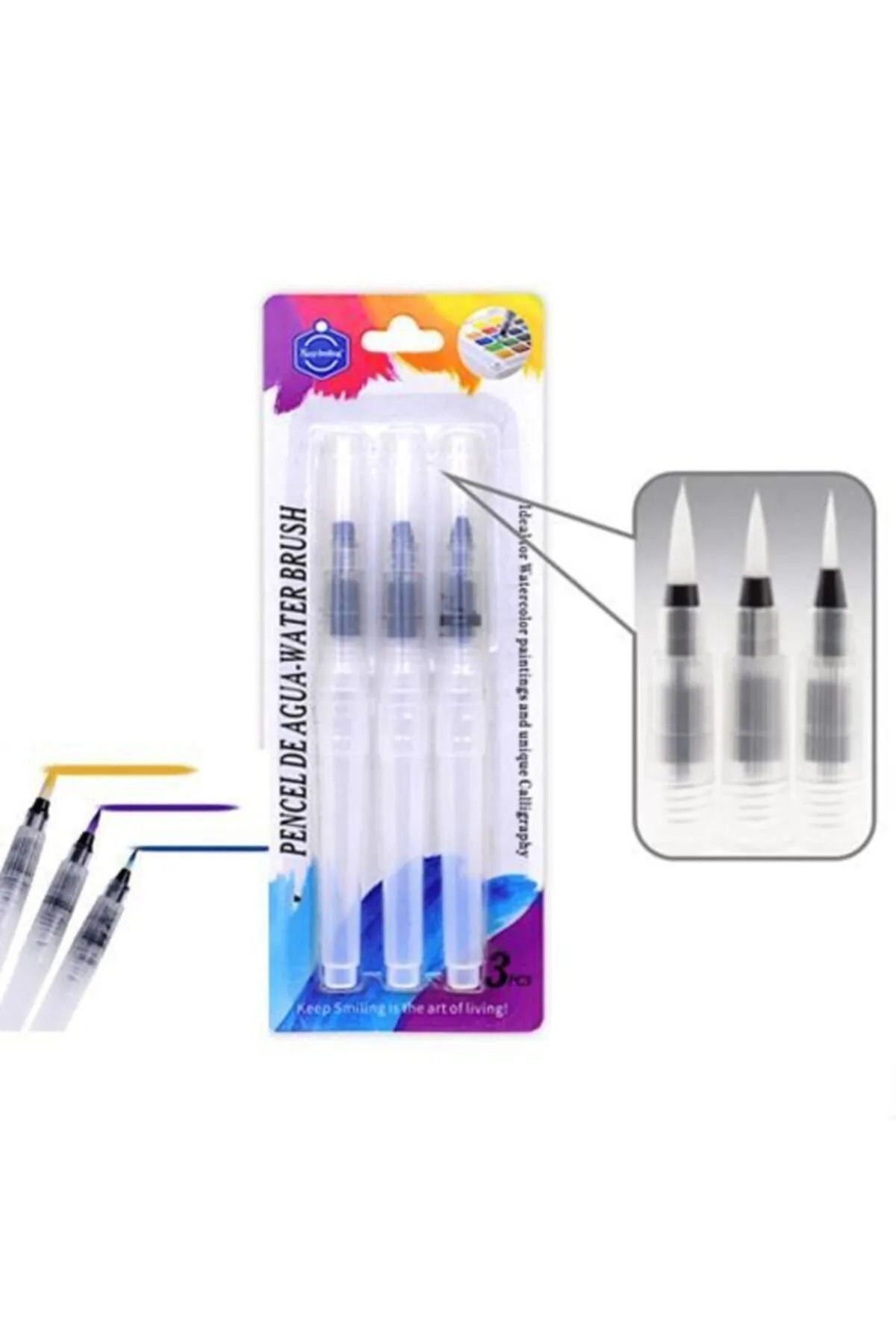 AYMAGNET Set De 3 Pensule Cu Rezervor De Apă Pix Pentru Culoarea Apei Pensule Pentru Caligrafie Pensule Pentru Linie Keep Smiling (set De 3) - One