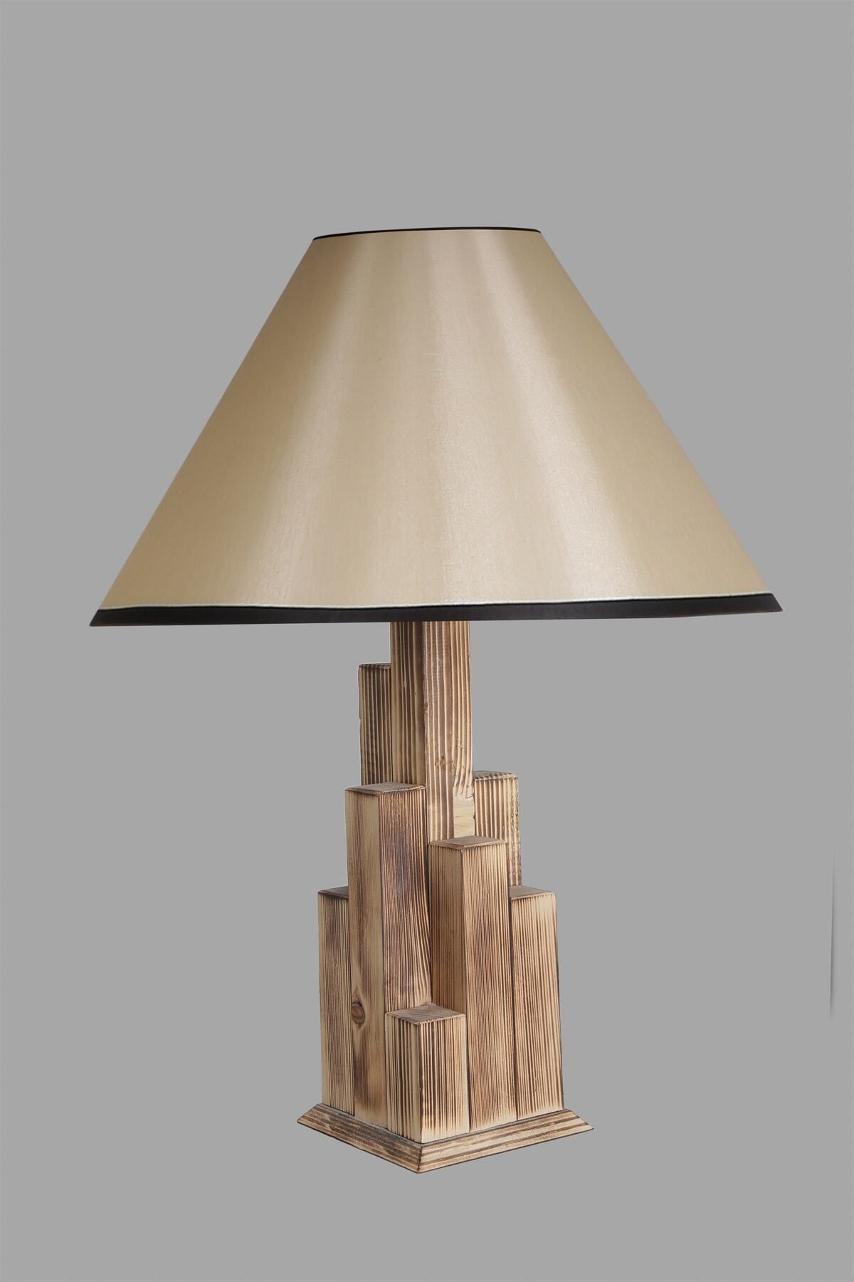 Lumexx-Pramit 15-3 Tower Burnt Wood Table Lamp with Lampshade 3