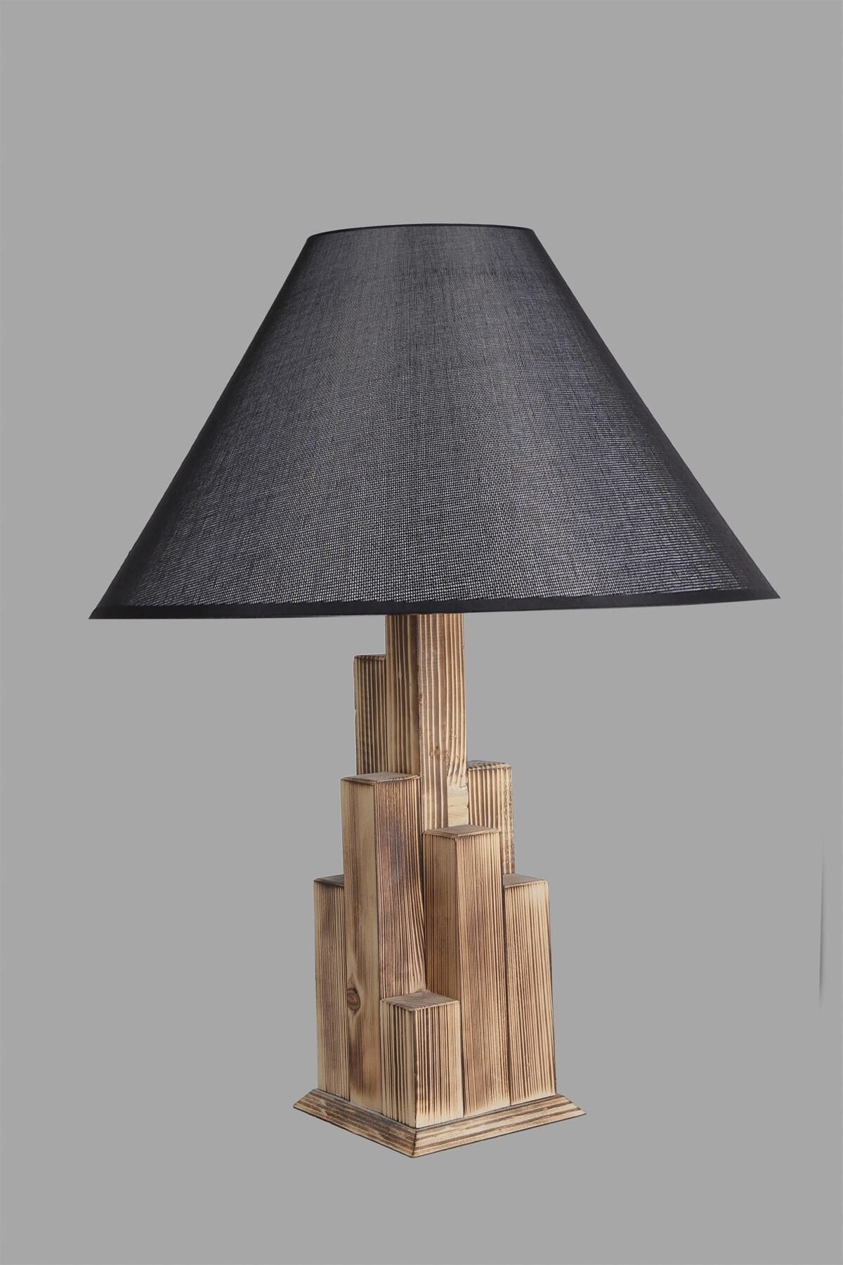 Lumexx-Pramit Wicker Tower Burnt Wood Table Lamp with Black Lampshade 3