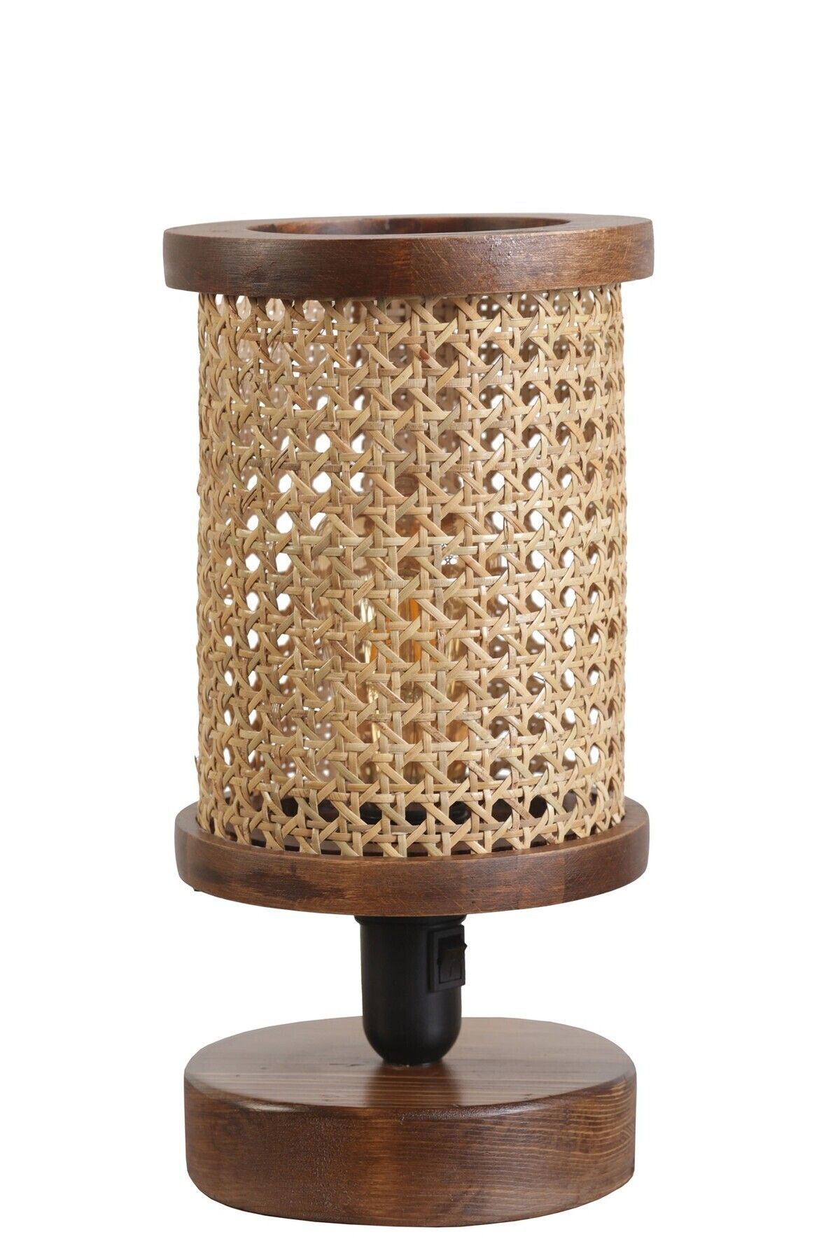Lumexx-Gizem Walnut Table Lamp with Ratlan Lampshade 2