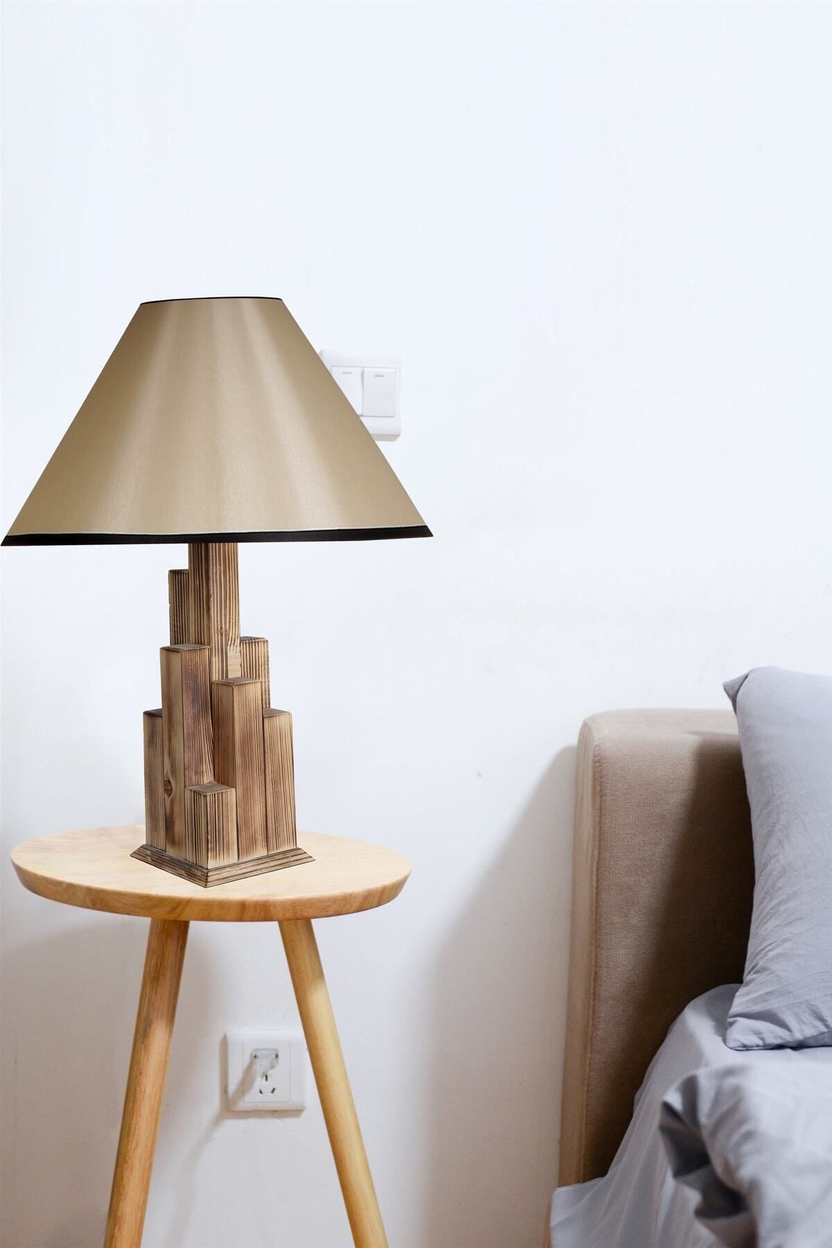 Lumexx-Pramit 15-3 Tower Burnt Wood Table Lamp with Lampshade 2
