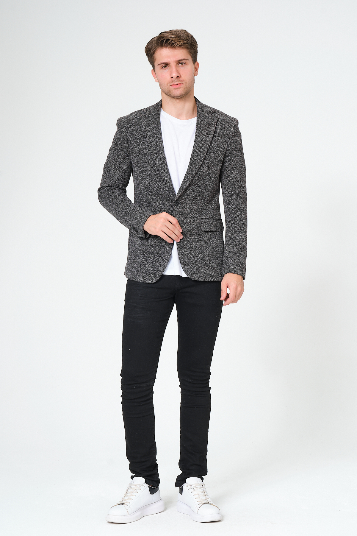 Genel Markalar  Antrasit Blazer, Klasik Slim Fit Erkek Ceket - Görsel 7