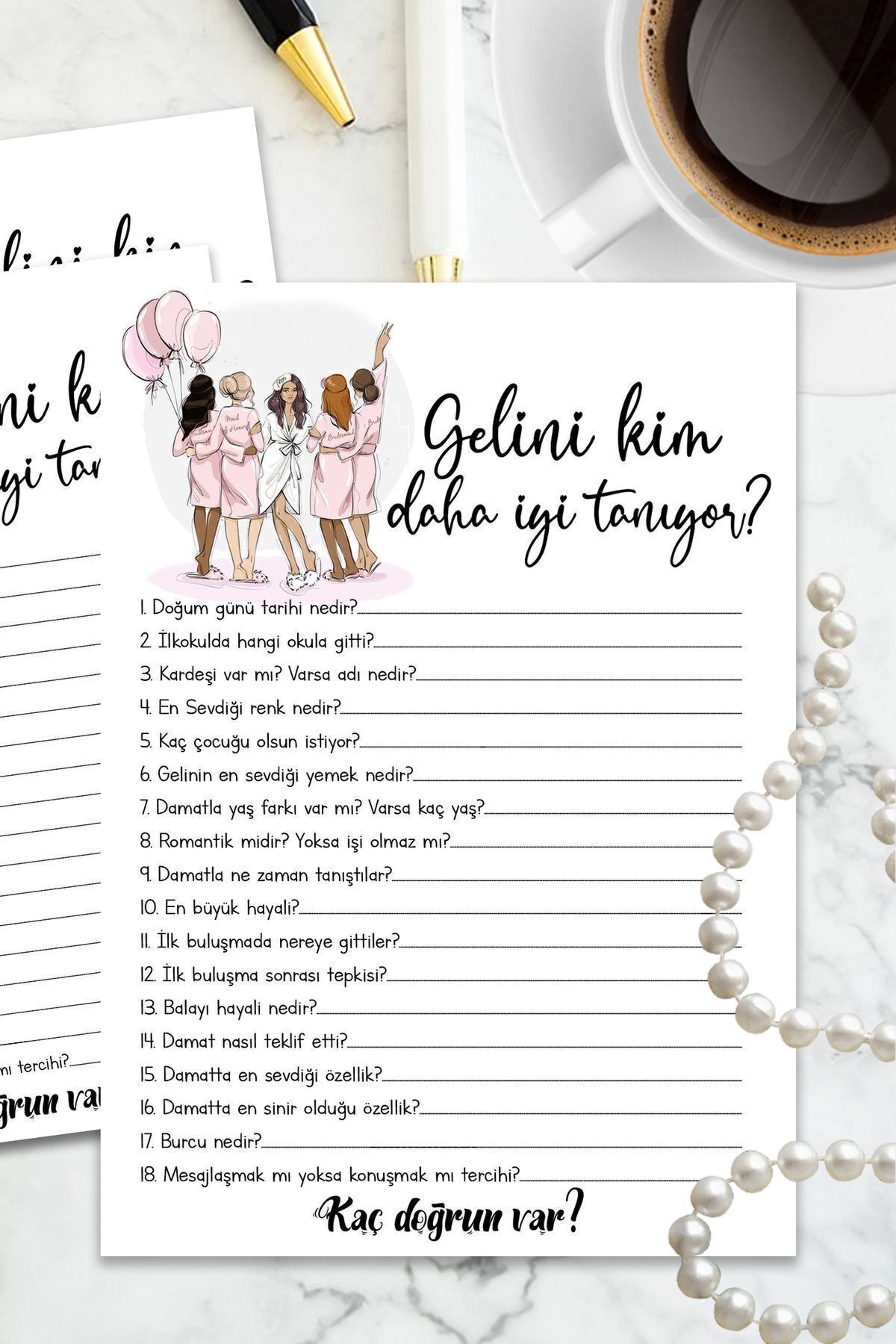 Pankart Evi Bekarlığa Veda Partisi KİM DAHA İYİ TANIYOR? Oyun Kartı 9 Adet - Bride To Be