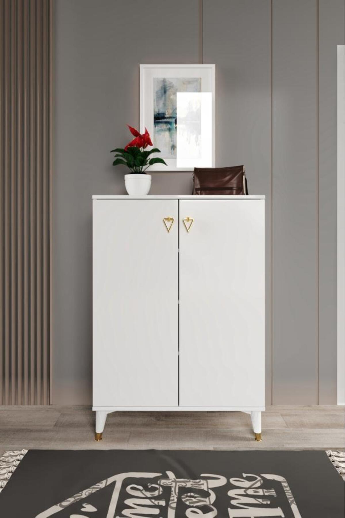 Simple Shoe Cabinet Multipurpose Wardrobe Kitchen Pantry Balcony White Gold