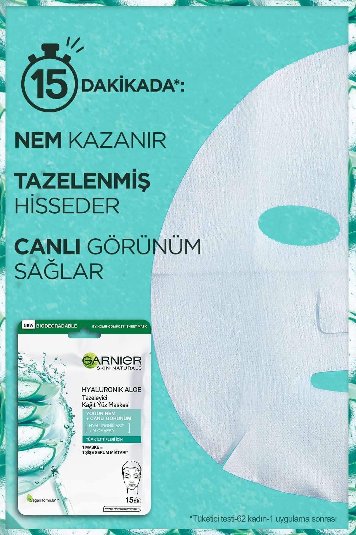 ماسک کاغذی گارنیر هیالورونیک آلوئه طراوت برای انواع پوست Garnier