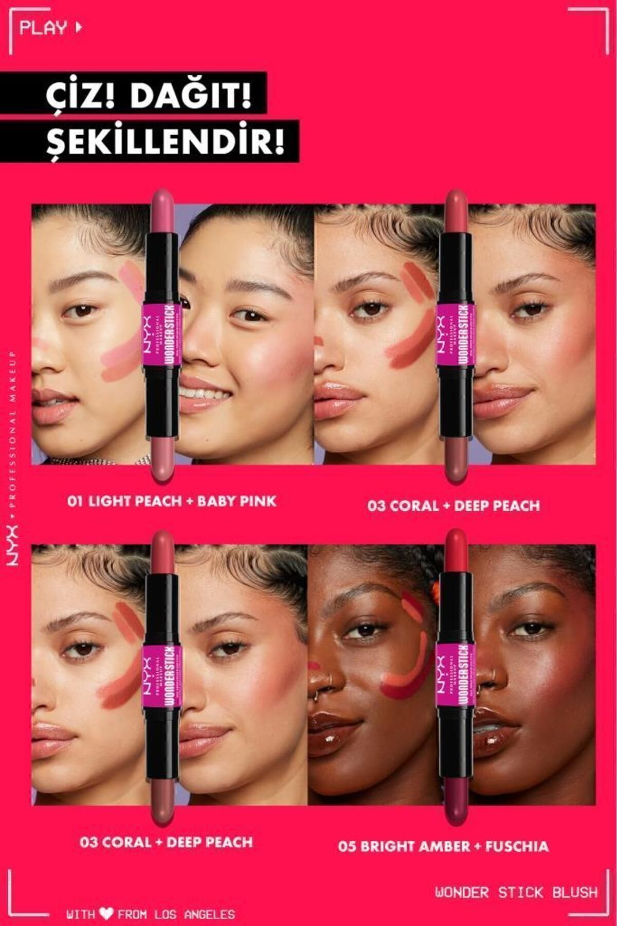 NYX Professional Makeup ضربه عجیب دو طرفه کرم گونه براق عنبری و سرخابی