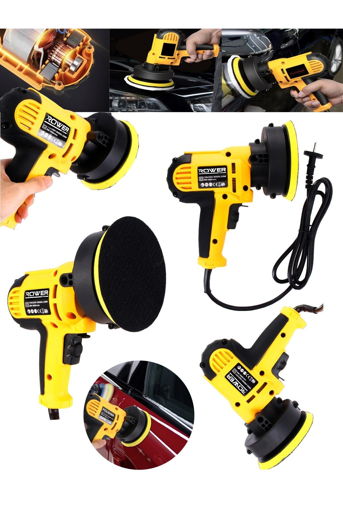 ROWERMAX Alman Motor Korumalı 99558VFX Otomatik Devir Ayarlı Zımpara Pasta Cila Polisaj Makine