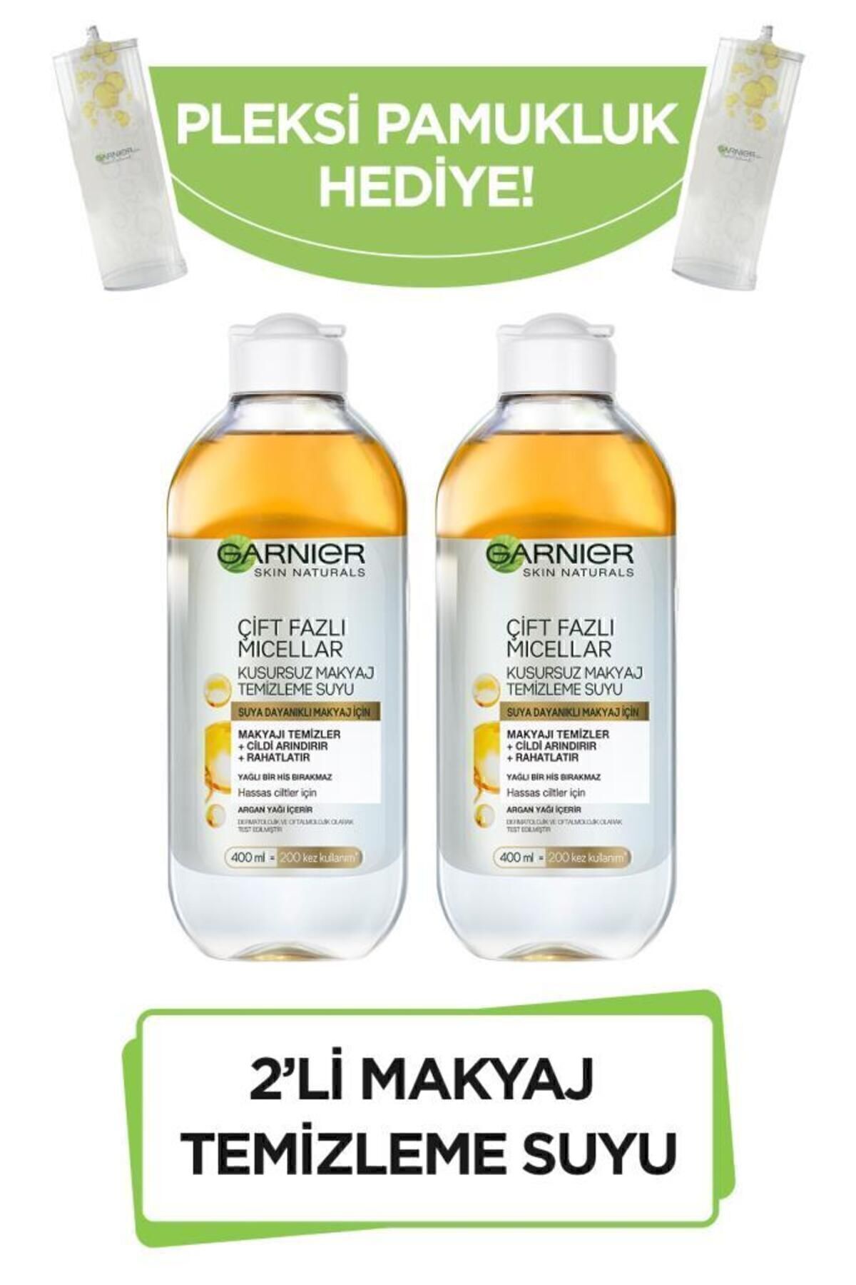Garnier 2'li Set Micellar Çift Fazlı Kusursuz Makyaj Temizleme Suyu 400 ml + Pamukluk
