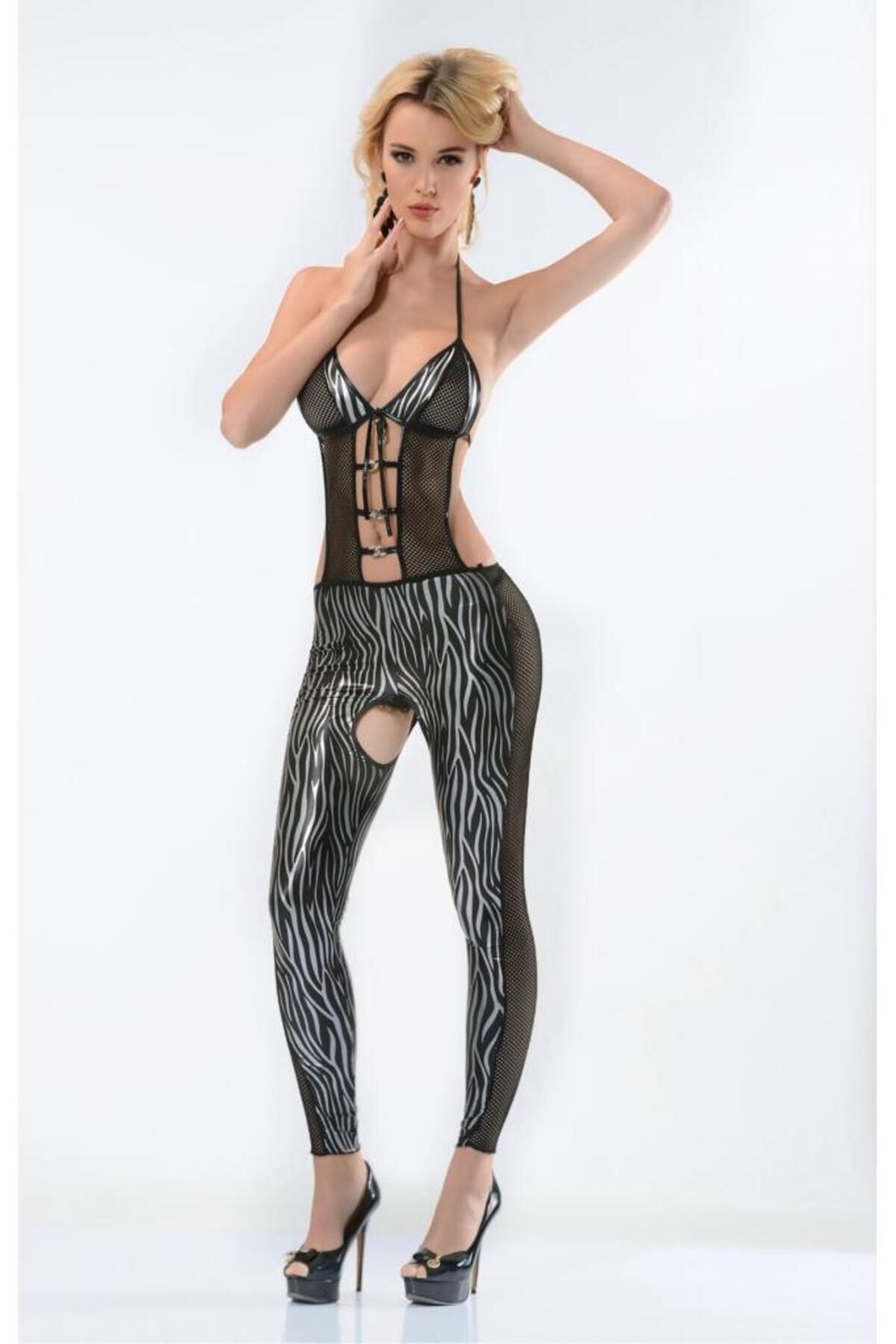 Sistina-Zebra Patterned Lame Body Socks 490 3