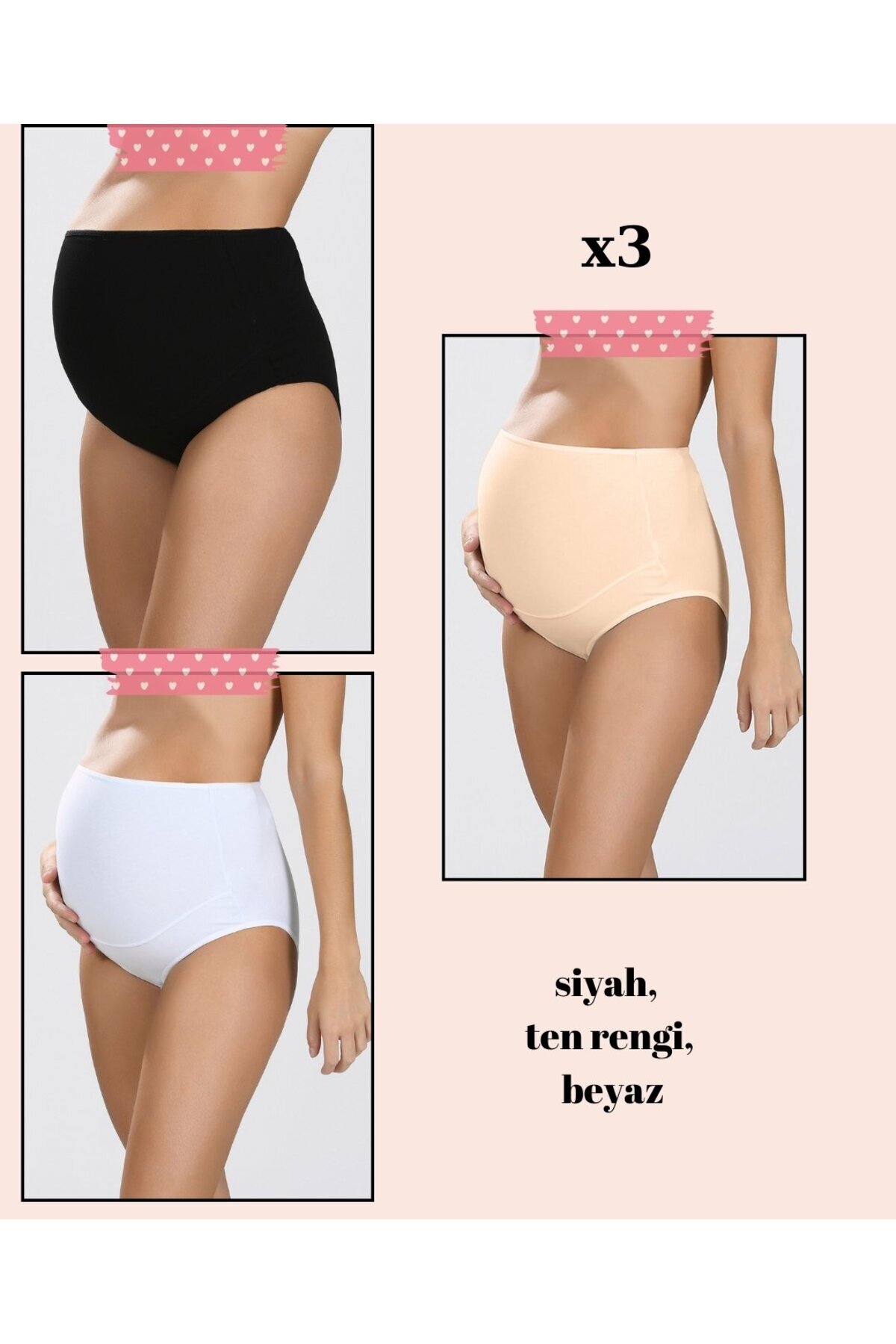 İntive Lingerie NBB Yüksek Bel %100 Pamuk Üçlü Paket Hamile Külodu (Siyah, Ten Rengi, Beyaz)-540