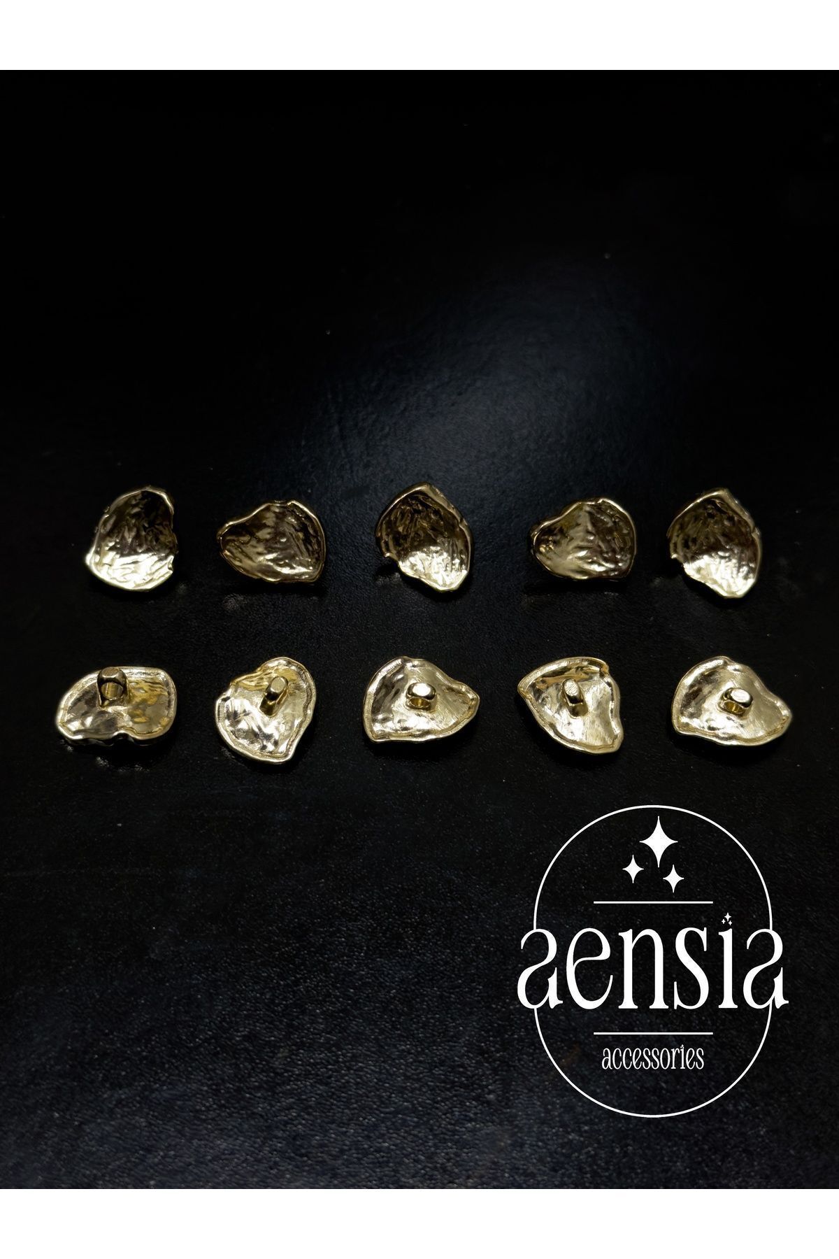 aensia-Light Gold Wrinkled Asymmetric Curved Shell Model Metal Coat Jacket Button 1.52 CM Button - Pack of 10 2