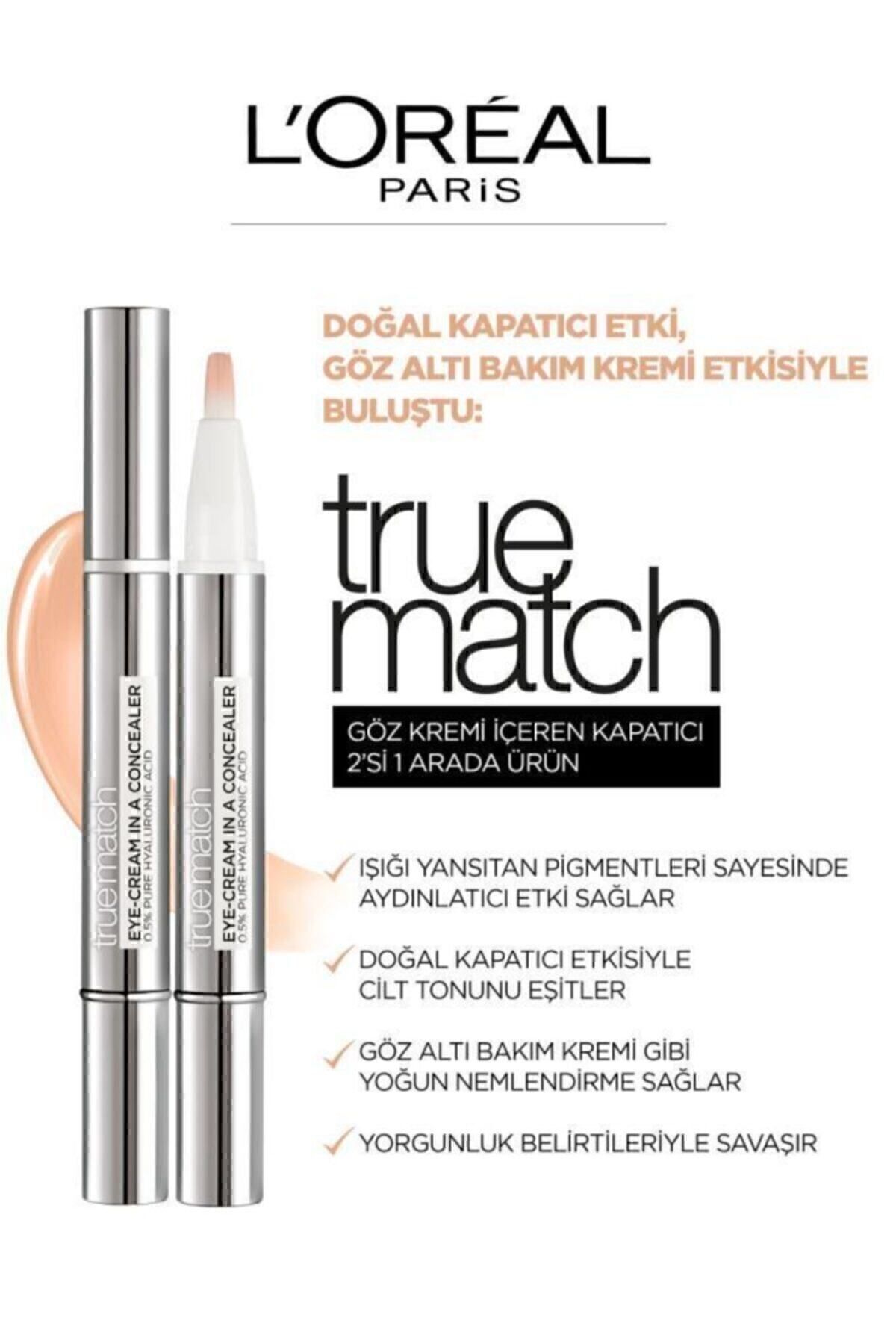 L'Oreal Paris کانسیلر True Match با محتوای مراقبتی کرم دور چشم رنگ بژ عاجی شماره 2D_1