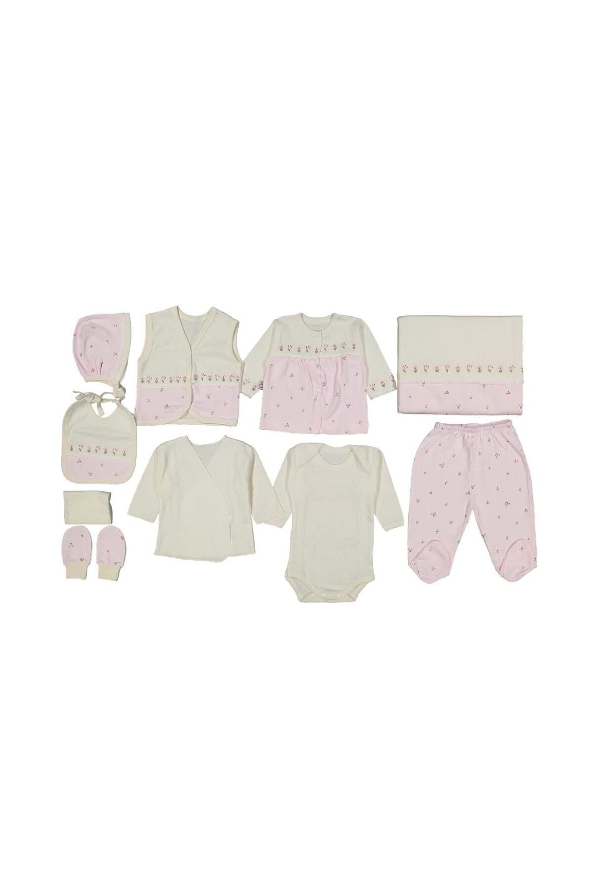 Cherub Baby Minik Lale Nakışlı %100 Pamuk Yenidoğan Kız Bebek 10 Parça Hastane Çıkışı Zıbın Seti fotoğrafı 3 (önizleme)