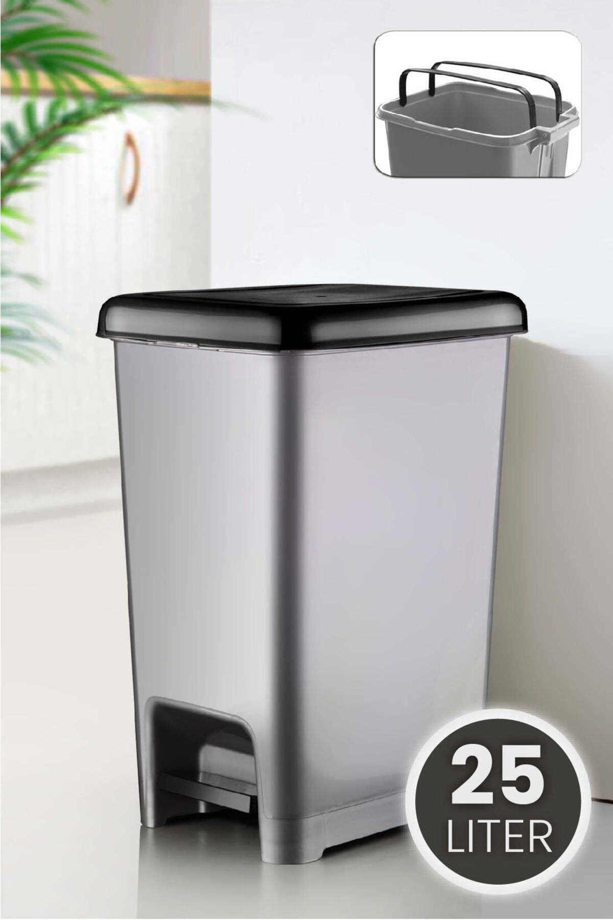 Viwares-25 Liter Slim Trittmülleimer Grau 2