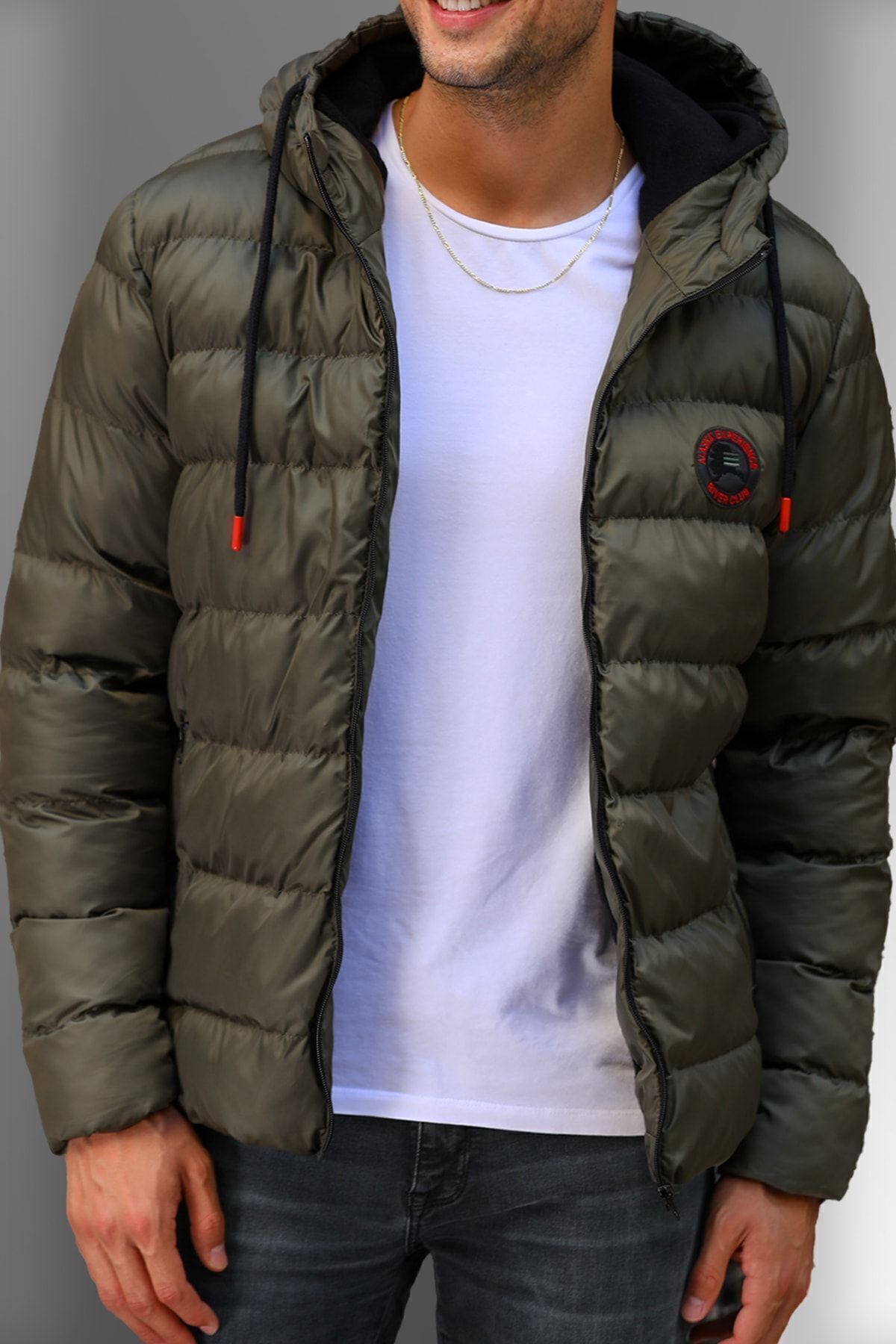 D1fference-Wasser- und winddichter aufblasbarer Winter-Sportmantel aus Khaki-Fleece für Herren mit Kapuze 2