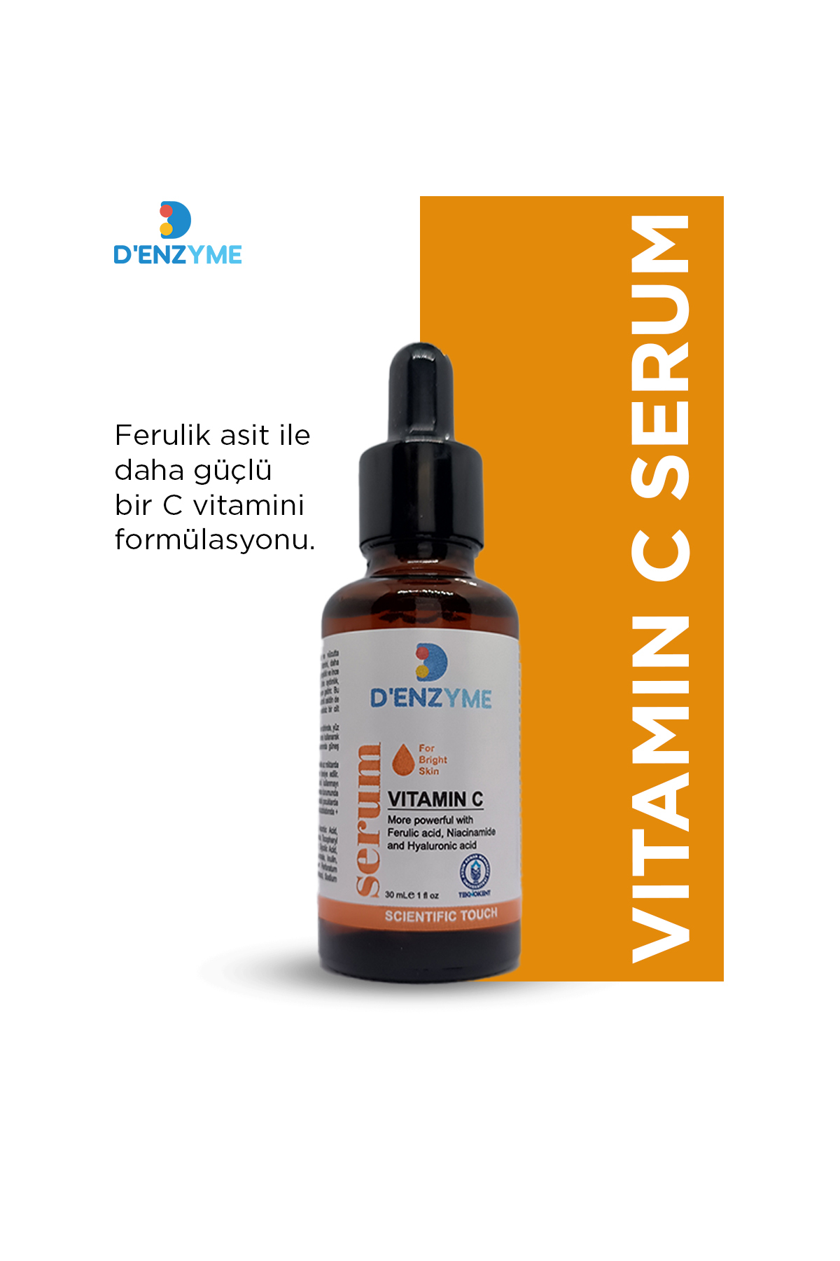 D'ENZYME Brightening Serum with Vitamin C and Ferulic Acid, Niacinamide and Hyaluronic Acid