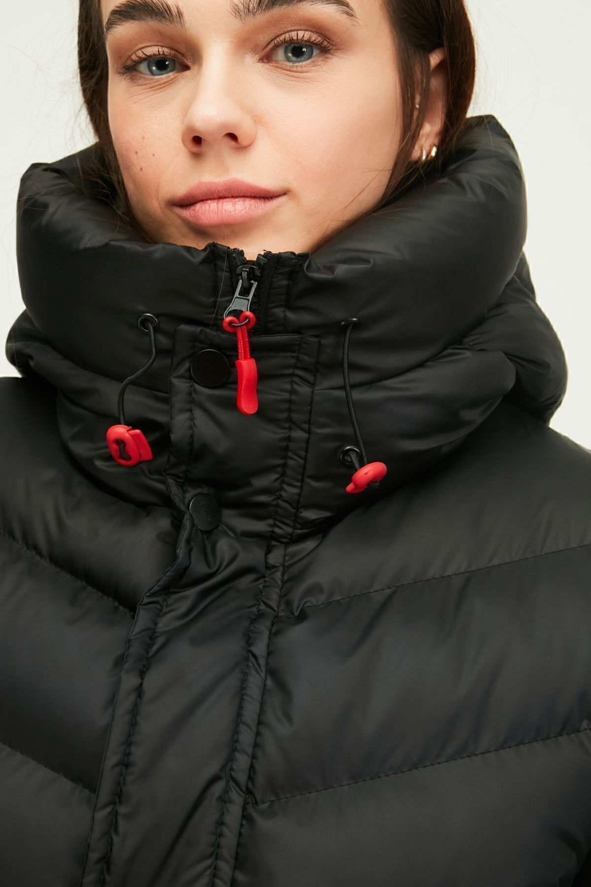 QAWWA-Schwarzer, aufblasbarer, winddichter, langer Winterparka-Mantel mit Kapuze 7