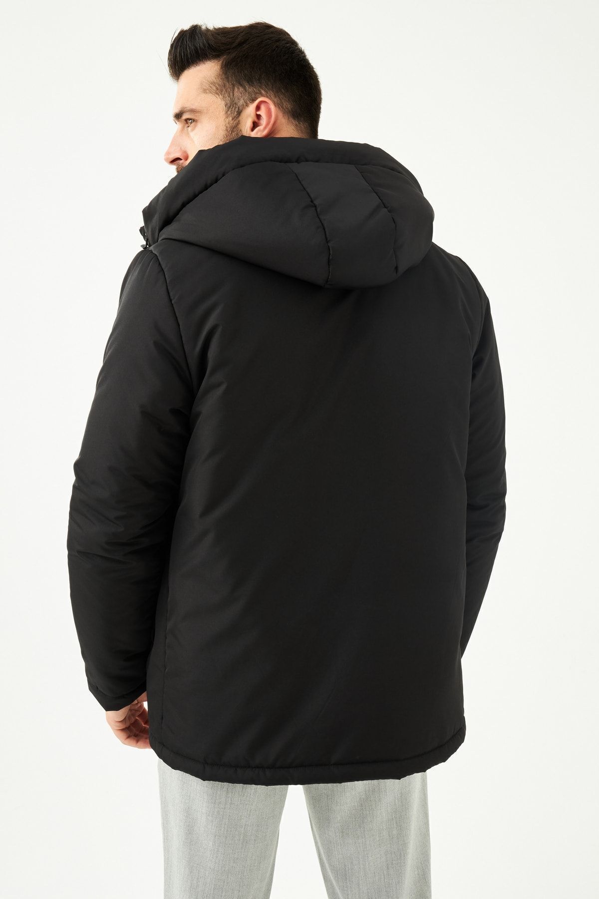 Goccix-Pánský černý zimní sportovní kabát, kabát a parka s kapucí a silnou podšívkou 6