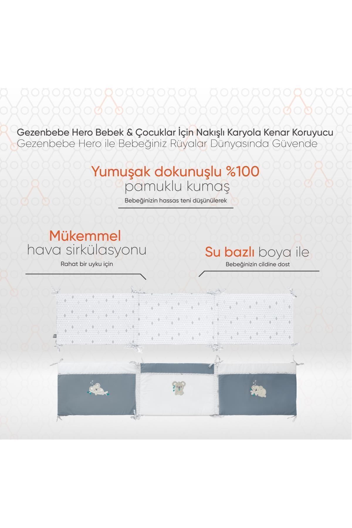 Hero Bebek & Çocuklar Için Nakışlı Karyola Kenar Koruyucu (40X180) Koala 2