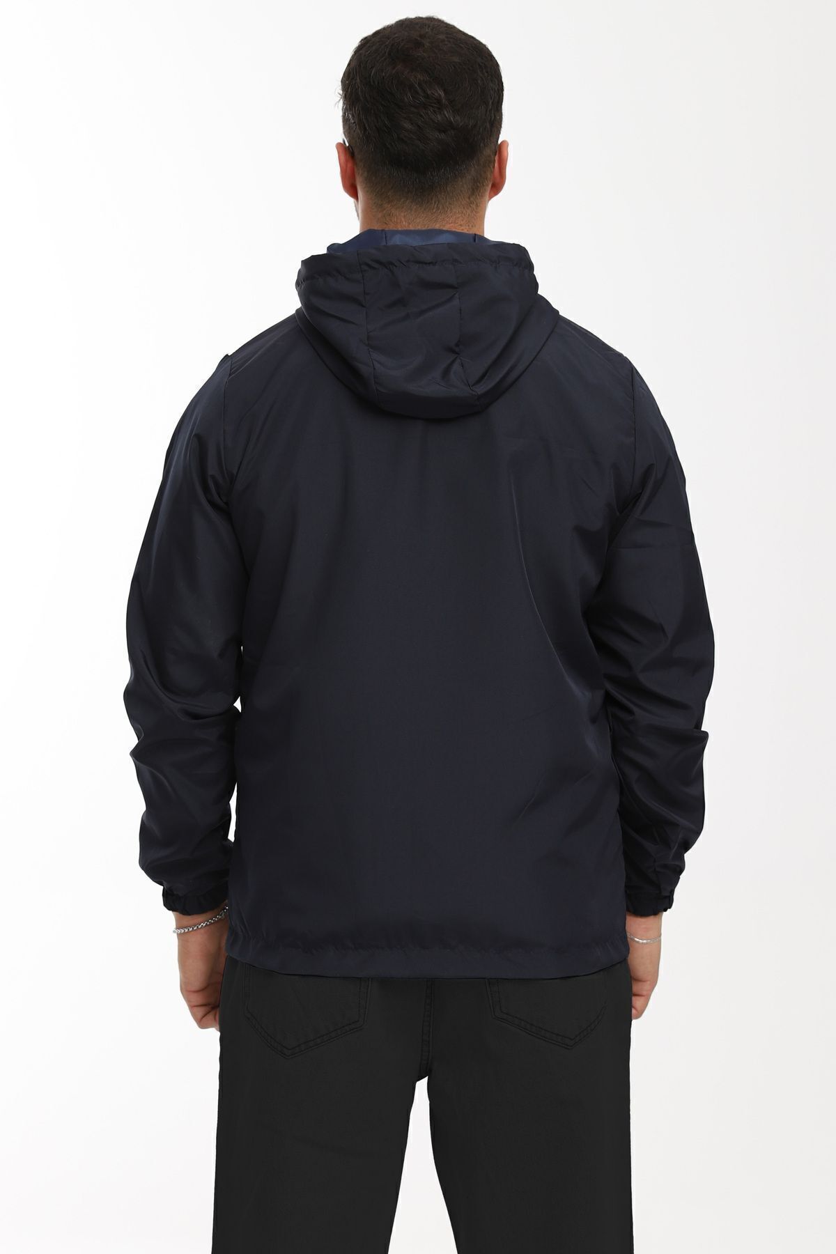 river green  Erkek Astarlı Rüzgara Dayanıklı Kapüşonlu Lacivert Yağmurluk - Rüzgarlık - Görsel 7