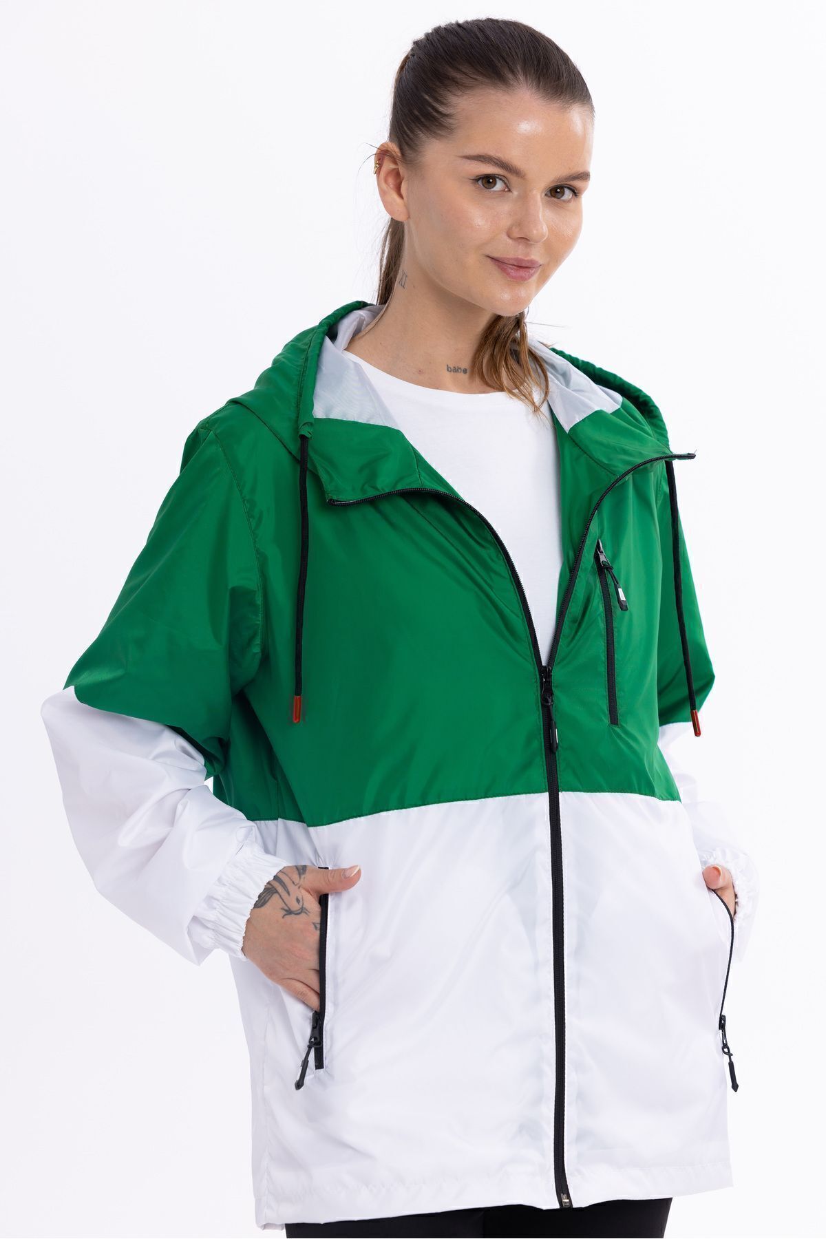 Green and white windbreaker deals
