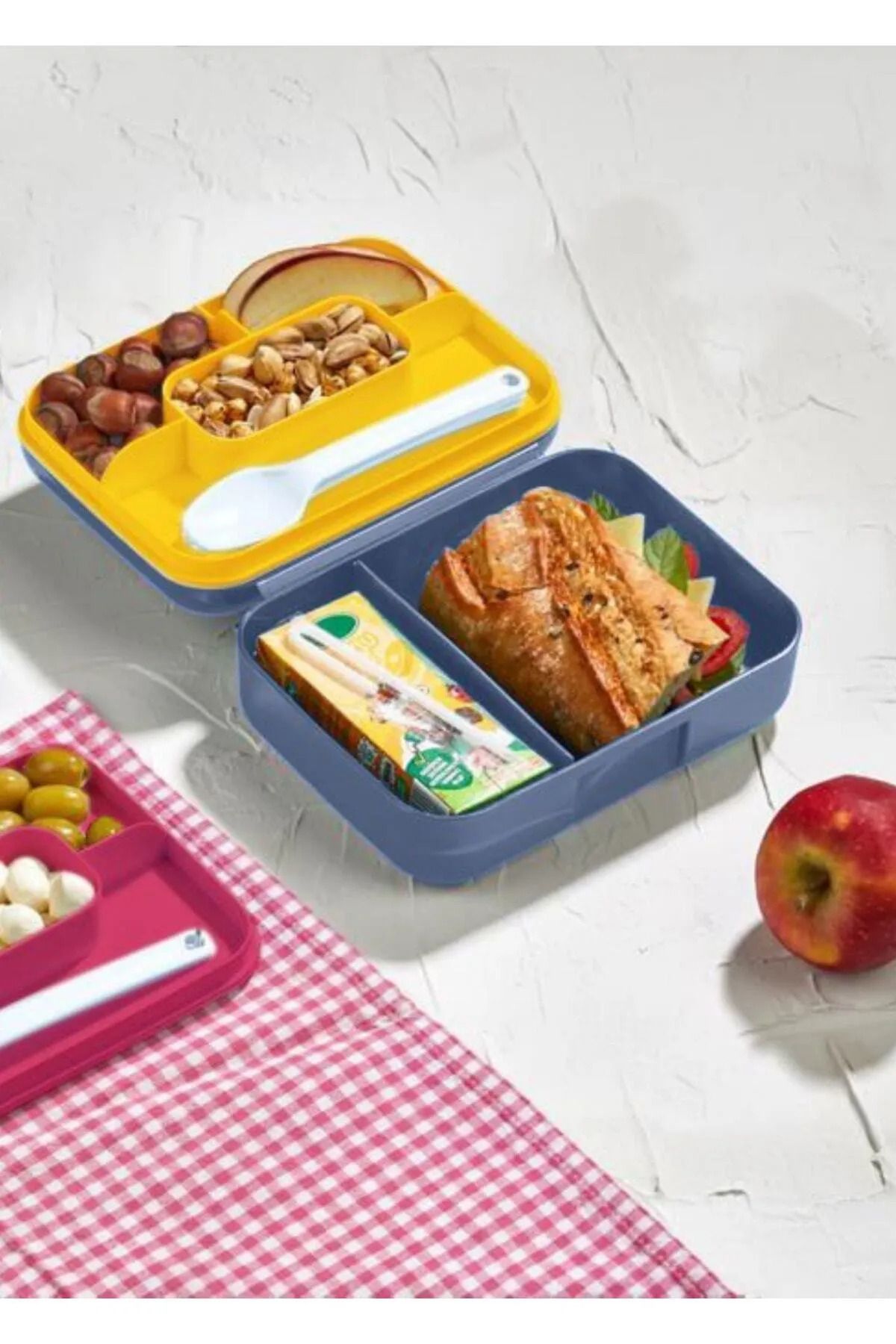 Rotanev-5 Compartments 2 Layers Lunch Box with Spoon 2
